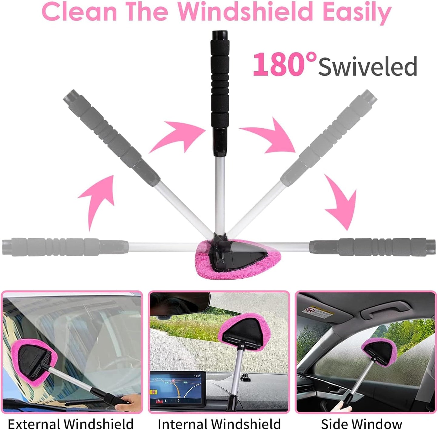 Viewsun Windshield Cleaner Tool, 17Pcs Pink Car Interior Cleaning Kit, Detailing Kit Cleaner, Detailing Brush, Cleaning Gel, Inside Cleaning Supplies Accessories for Women Girl Gift