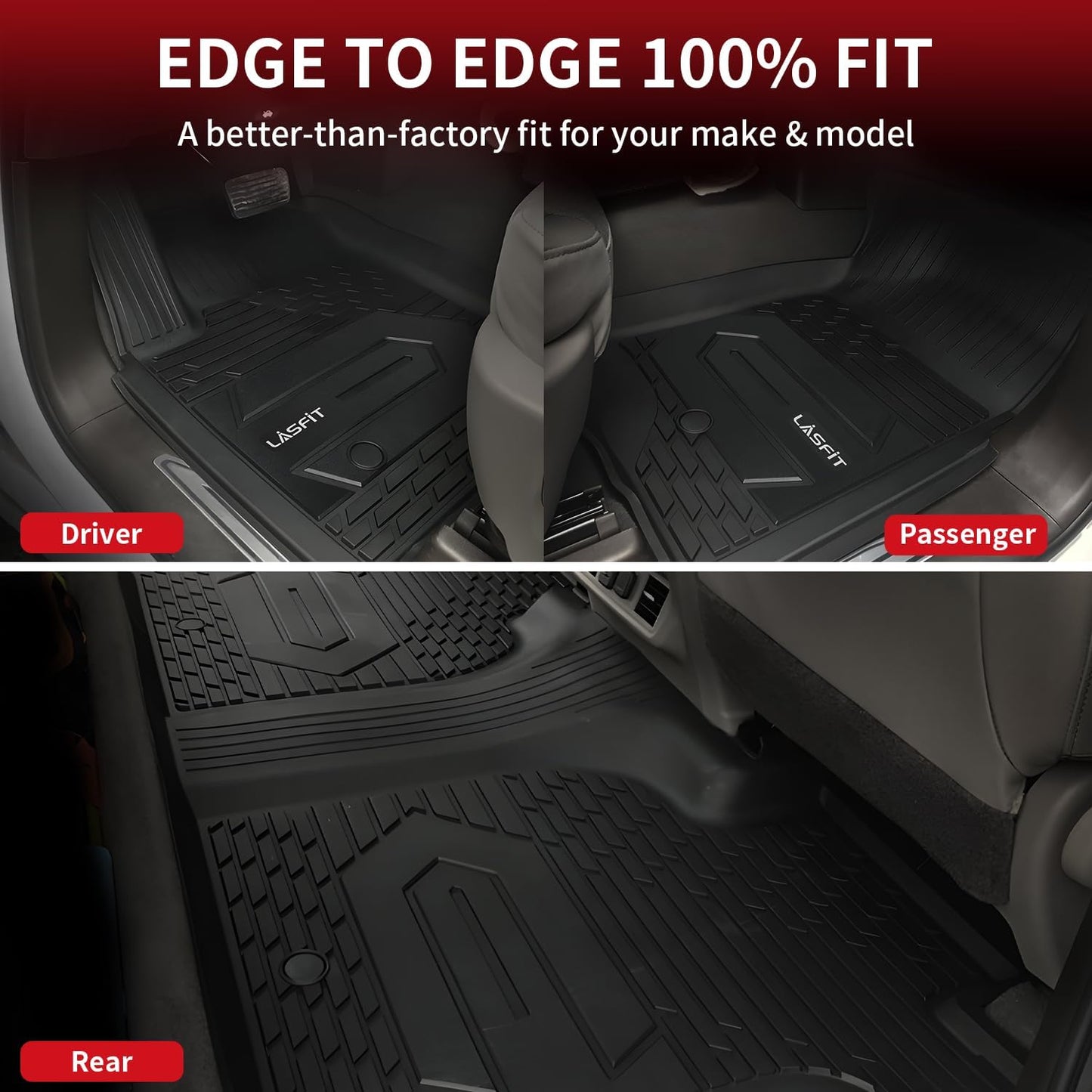 LASFIT Floor Mats 2019-2025 for Chevy Silverado/GMC Sierra 1500, 2020-2025 2500 HD/3500 HD, Crew Cab Only(Fit with Rear Under-Seat Storage, But Not Fit 2nd Row Plastic Storage) All Weather TPE Mats