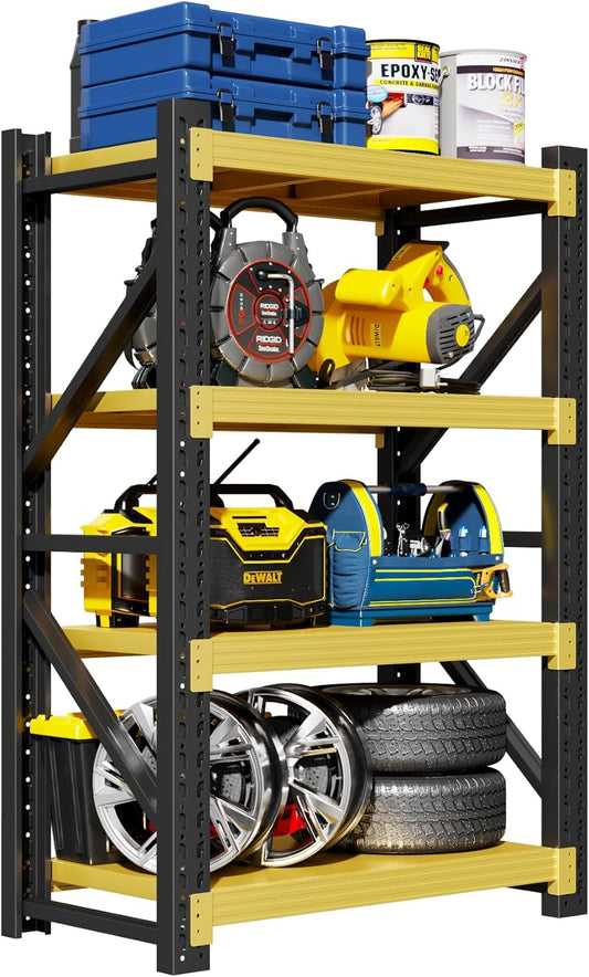 Garage Shelving Unit, 4 Tier Heavy Duty Racks, Easy Assembly, Metal Racks with Adjustable Shelves, 3000 LBS Load Capacity,for Warehouse,Basement (Black&Yellow, 19.7" D x 41.3" W x 78.7" H)