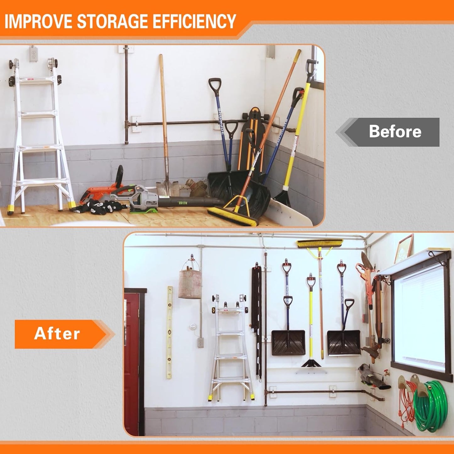 Heavy Duty Garage Hooks 10 Pack, 5.1 inch Medium U Shaped Hanger, Wall Mounted Storage System, Power and Garden Tool Organizer, for Hanging Ladders, Hose, Bulk Items and More