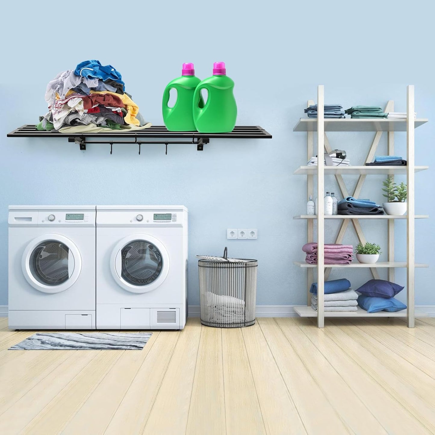 2-Pack 1.6X4 FT Garage Shelving Wall Mounted Holds Up to 800 Lbs Heavy Duty Wall Shelf, Black Metal Floating Adjustable Wall System Shelves for Garage Storage, Shed