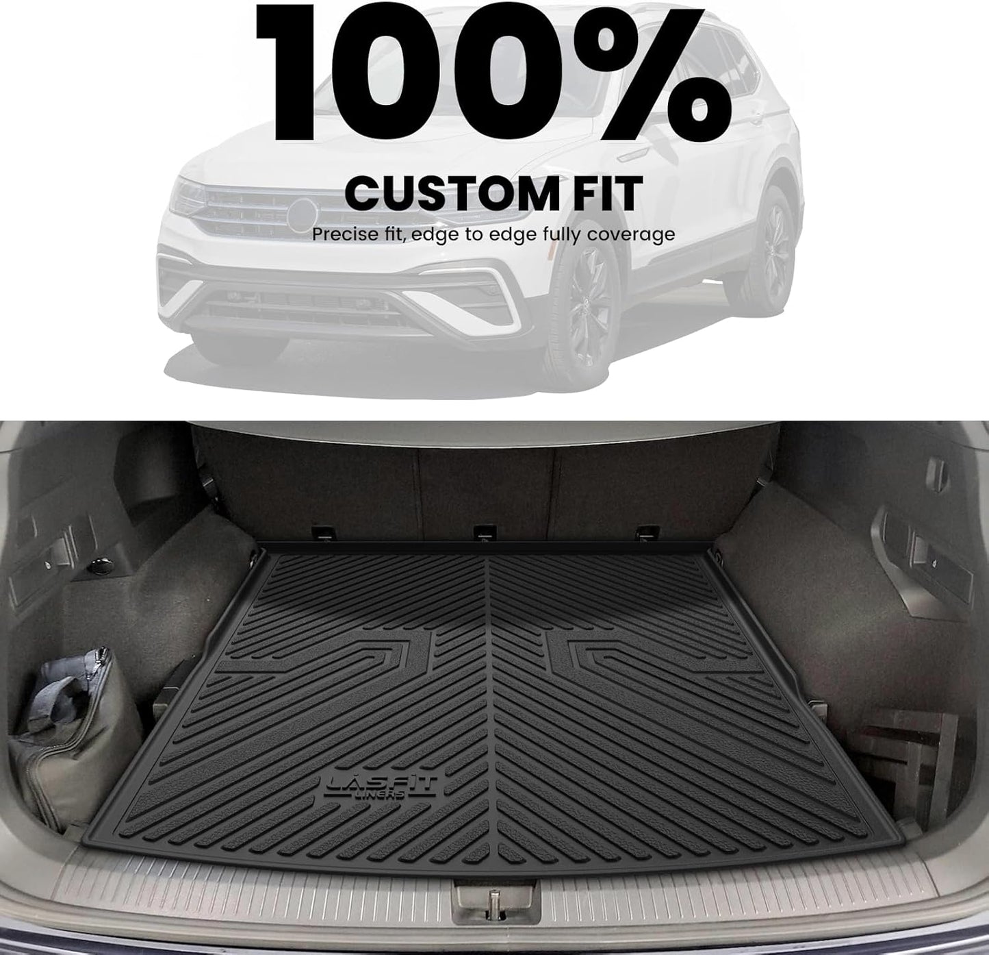 LASFIT Cargo Mat for Volkswagen Tiguan 2018-2024（Fit 5 Seats Not Fit 7 Seats）, Custom Fit All-Weather TPE Rubber Trunk Mat for VW Accessories, Waterproof, Easy to Clean, Black