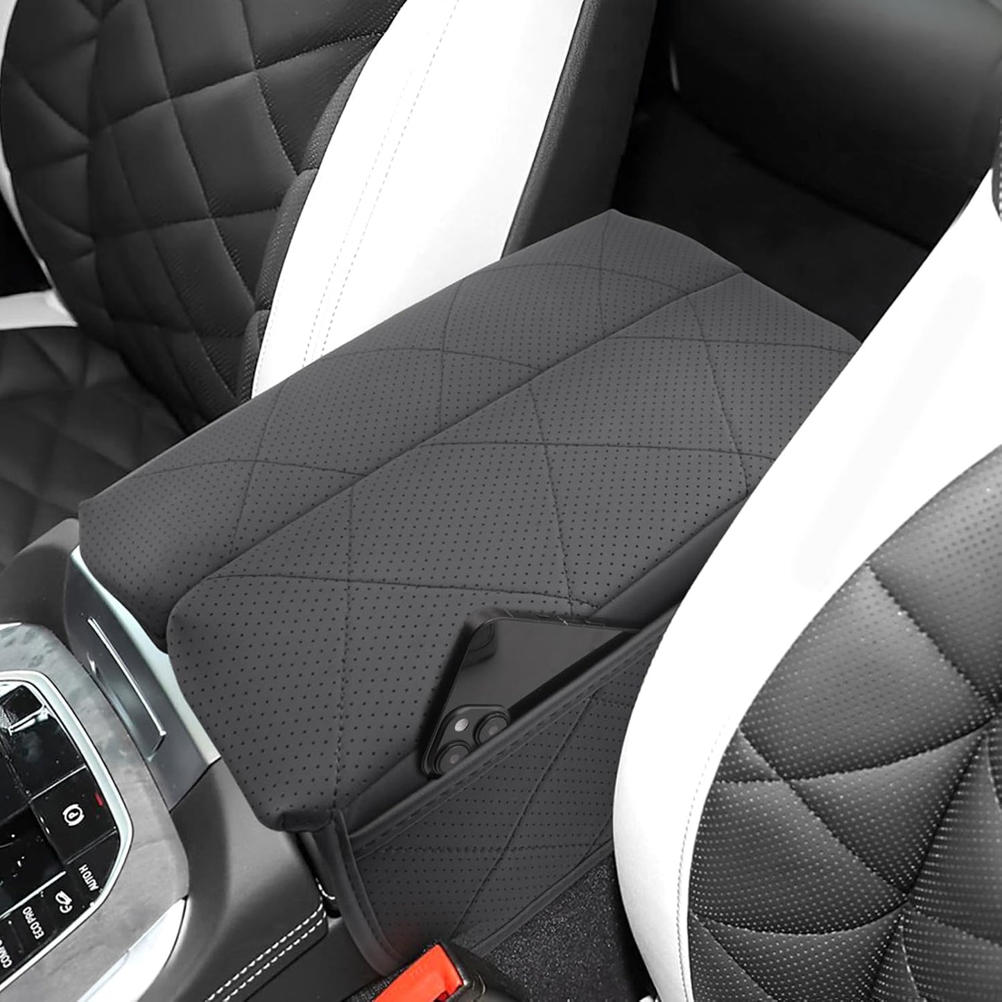 SXCY for 2024 2025 2026 BMW X5/X6/X7 Armrest Cover [Thicken Pad] 2019-2024 2025 2026 X5 Center Console Cover for 2024 2025 2026 BMW X5 Console Cover 2024 2025 2026 X5 Accessory (Add-pad with Pockets)