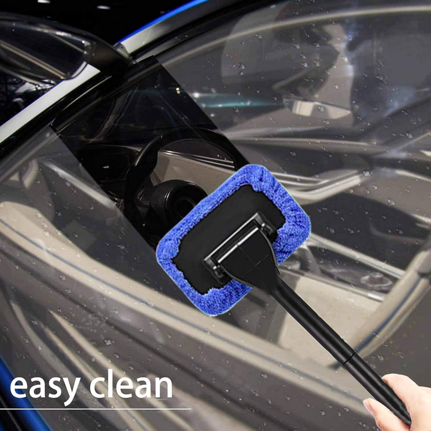 Windshield Cleaning Tool Windshield Cleaning Wand Auto Window Cleaner,5 Pieces Reusable Cloth Pads for Car Interior, Dirty Car Washing Brushes (Blue)