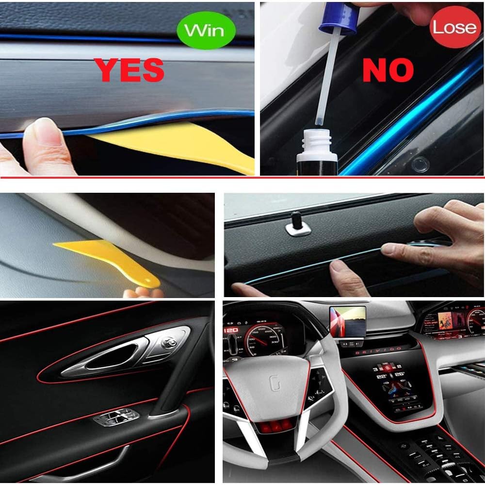 El Wire Blue Interior Car LED Strip Lights, 10M Neon Wire USB 5V with Fuse Protection for Automotive Interior Decoration, with 6mm Sewing Edge