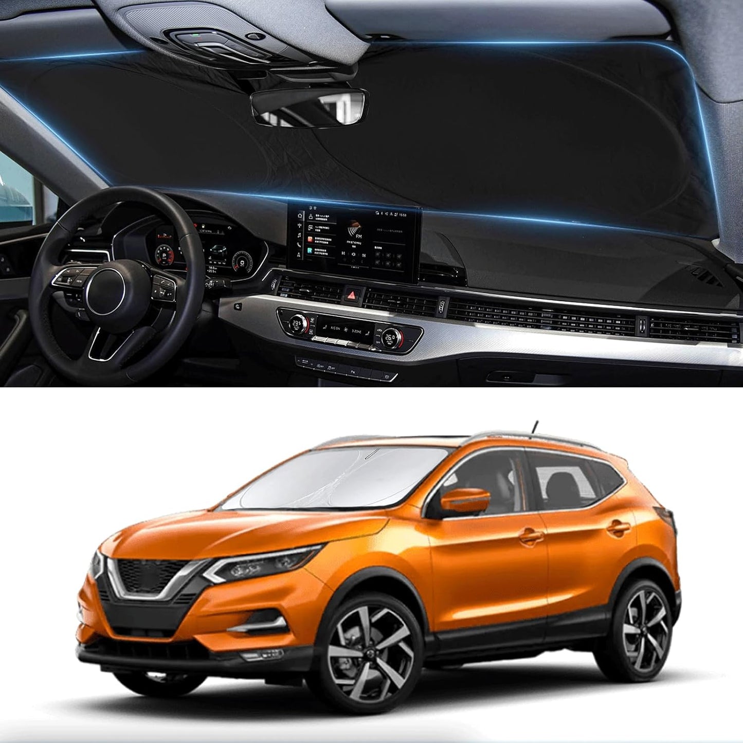 Custom Fit Rogue Sport Windshield Sunshade for 2017-2024 Nissan Rogue Sport Accessories (Not for Rogue) Front Window Car Sun Shades Shield Cover for Windshield Sun Visor Protector Blocks UV Rays