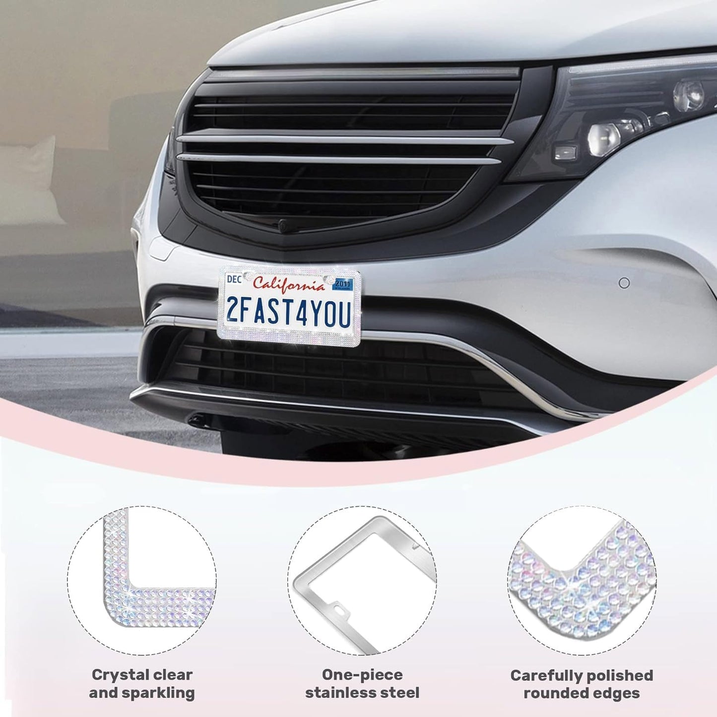 2 Pack License Plate Frames for Women, Sparkly Rhinestone Diamond Car Accessories with Glitter Crystal Caps (Colorful (2PCS))