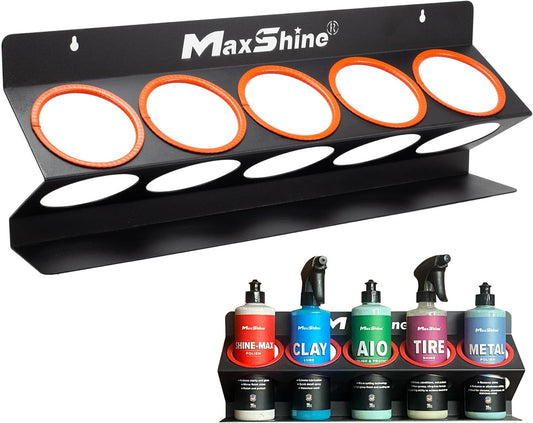 Maxshine Universal Detailing Spray Bottle Holder - Holds 5 Sprayers (16oz), Sturdy & Lightweight Organizer, Easy Wall Mounting, Ideal for Garage & Mobile Use, Auto Detailing Accessories & Supplies