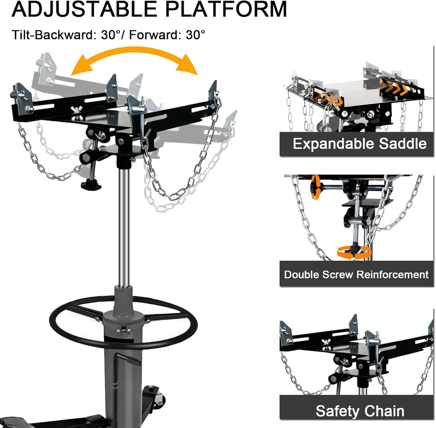 Transmission Jack 1660 lbs/ 0.75 Ton Capacity Hydraulic Telescopic Transmission Jack 34" - 70" Adjustable Height Telescoping Transmission Hydraulic with 360° Swivel Wheels Lift Hoist (Gray)