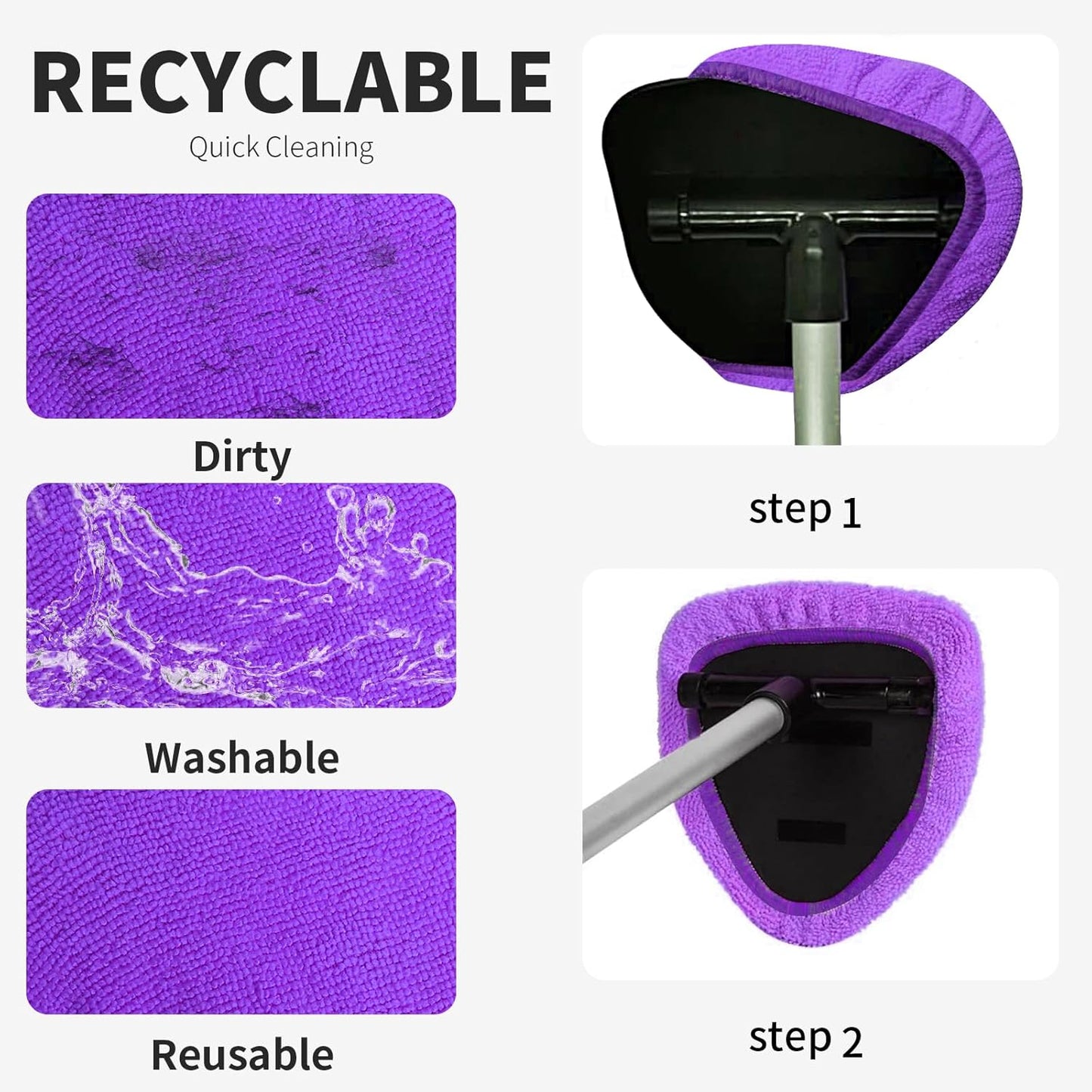XINDELL 5 Pack Microfiber Pads – Replacement Heads Cover for Xindell Windshield Cleaner Tools. Washable & Reusable Triangle Pads (Violet). Fits Window Reach Tool - Handle Not Included