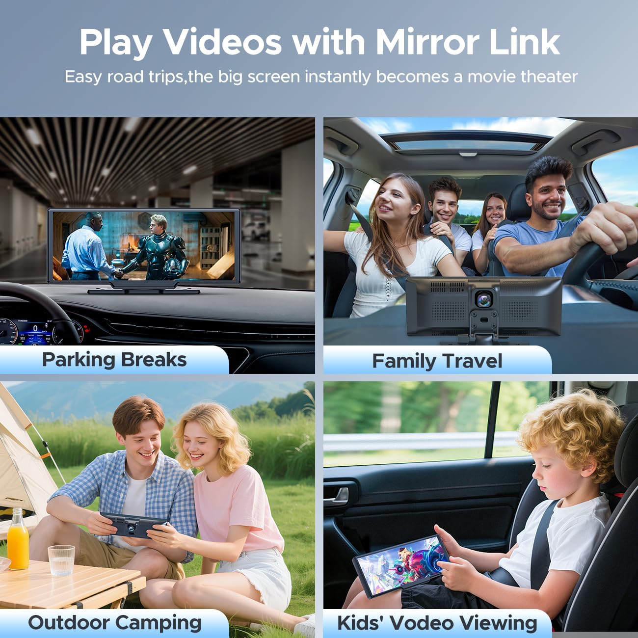 9.26'' Carplay Screen for Car with 2.5K Dash Cam and 1080P Backup Camera Portable Wireless Android Auto Screen GPS Navigation Mirror Link Voice Control Hands-Free for iOS 11+ Android 11+