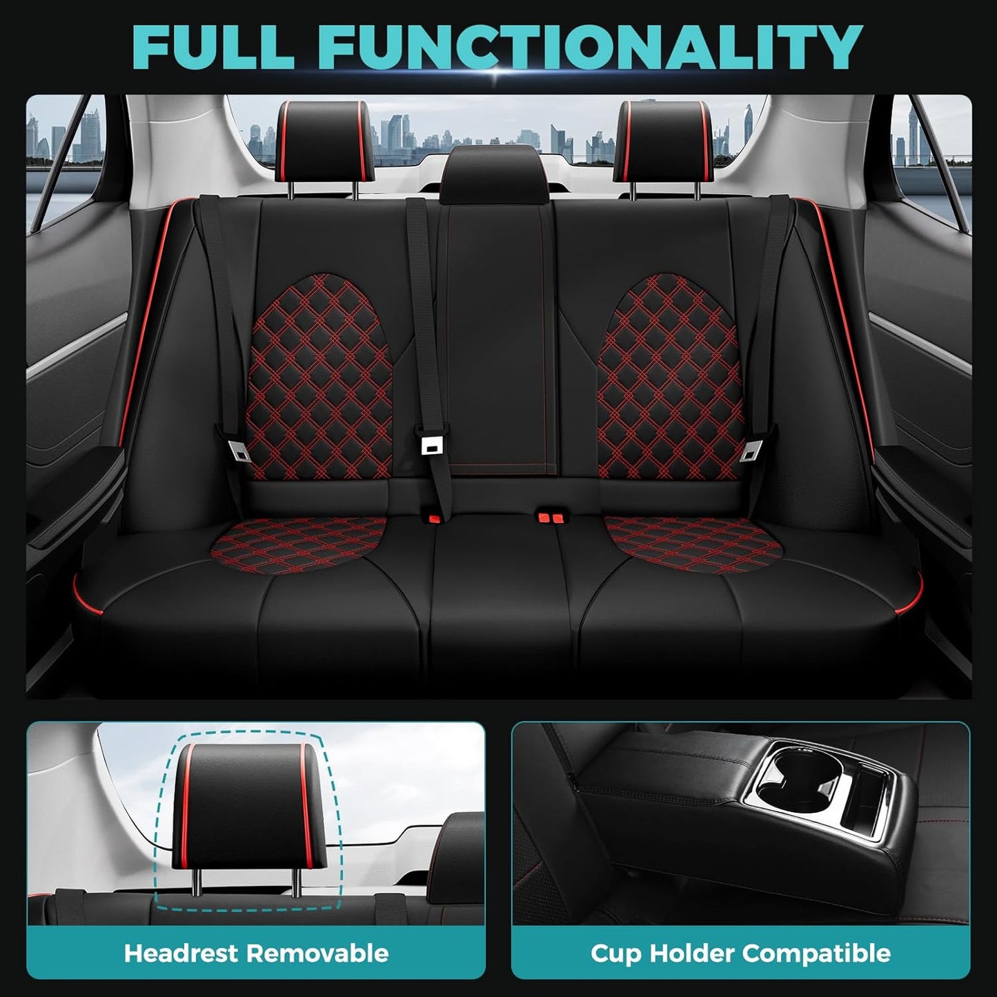 for Toyota Camry Seat Covers XLE XSE V6 2018 2019 2020 2021 2022 2023 2024 - Custom Fit Car Seat Covers Full Set, Breathable Waterproof Leather Seat Covers for Cars, Black Red Not for Hybrid