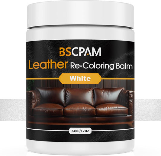 White Leather Recoloring Balm, 12oz Leather Color Restorer for Couches, Leather Repair Kit for Furniture, Leather Dye for Leather Fade, Leather Repair Restore car seat
