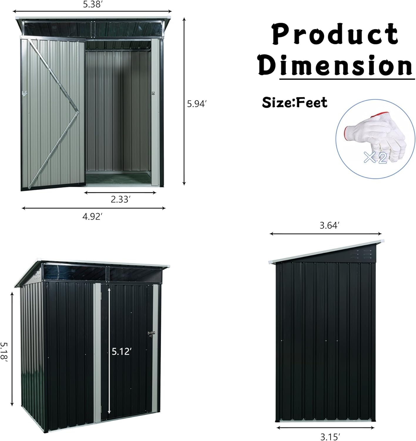 Metal 5x3 FT Garden Storage Shed, Outdoor Small Shed with Sloped Water-Resistant Roof and Lockable Door for Backyard, Patio,Garage and Bike Storage Black