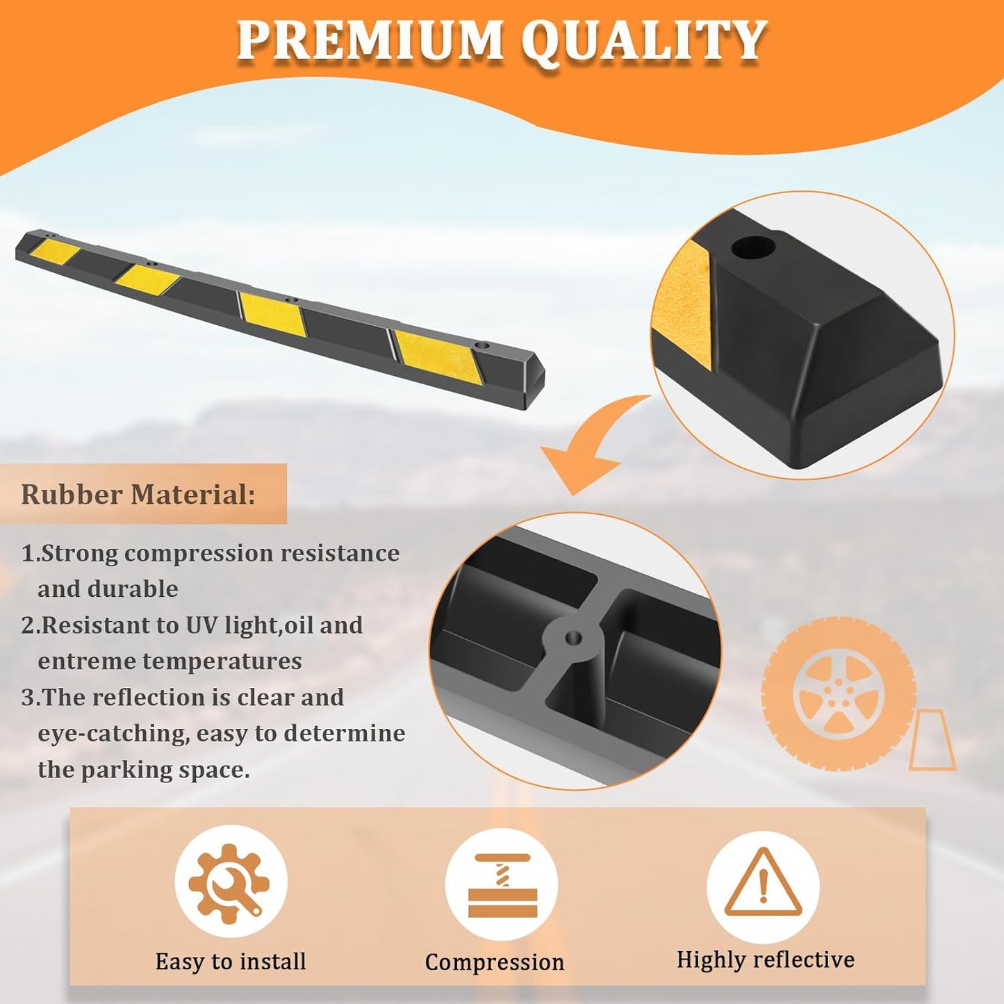 HAQQI 𝙃𝙚𝙖𝙫𝙮 𝘿𝙪𝙩𝙮 Rubber Parking Curb 72” for Garage, Car Parking Block Stop Stopper Bumpers Heavy Duty for Vehicles - 4 Pack