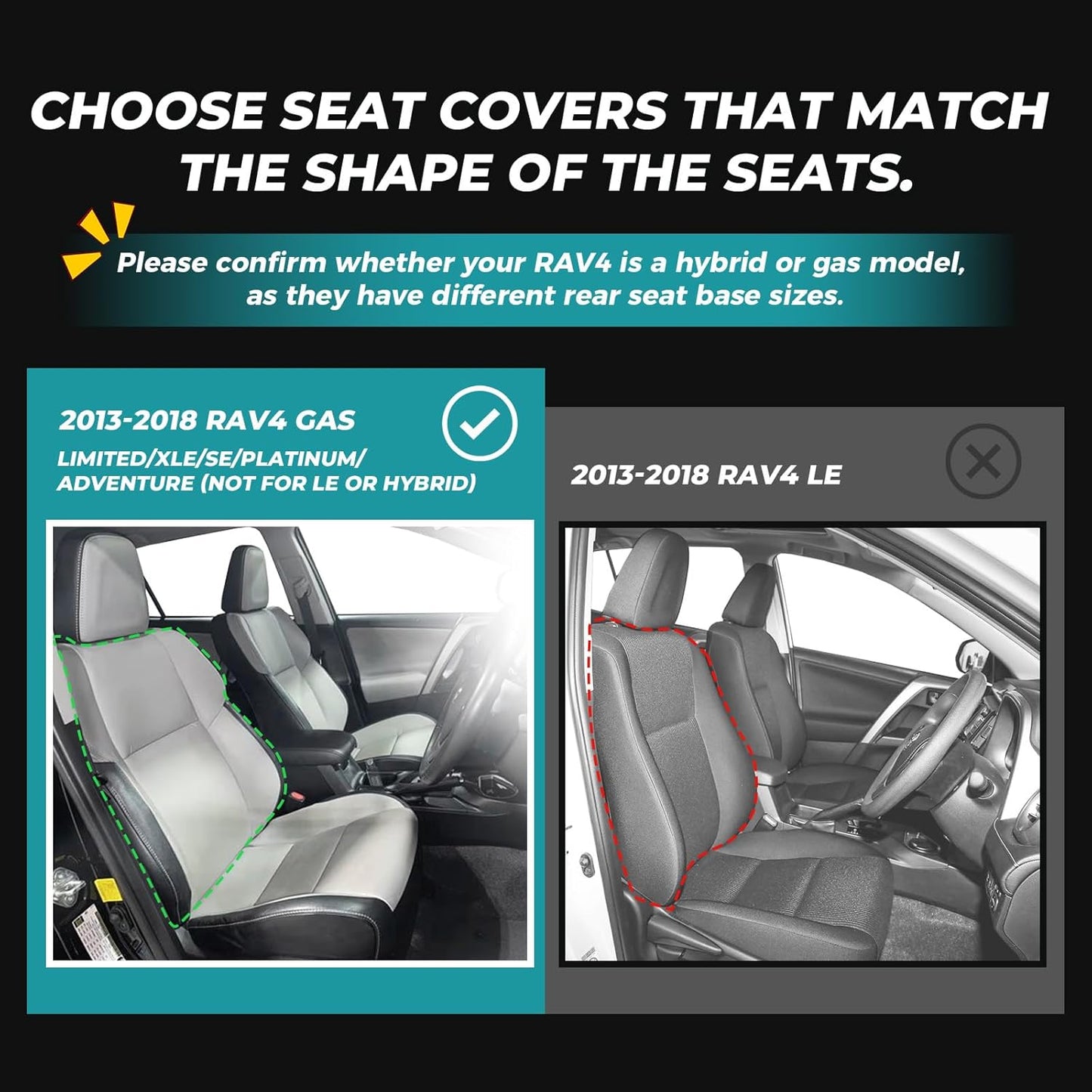 for Toyota RAV4 Seat Covers 2013 2014 2015 2016 2017 2018 RAV 4 XLE SE Limited Platinum Adventure (not for LE&Hybrid) - Custom Leather Car Seat Covers Full Set - Black