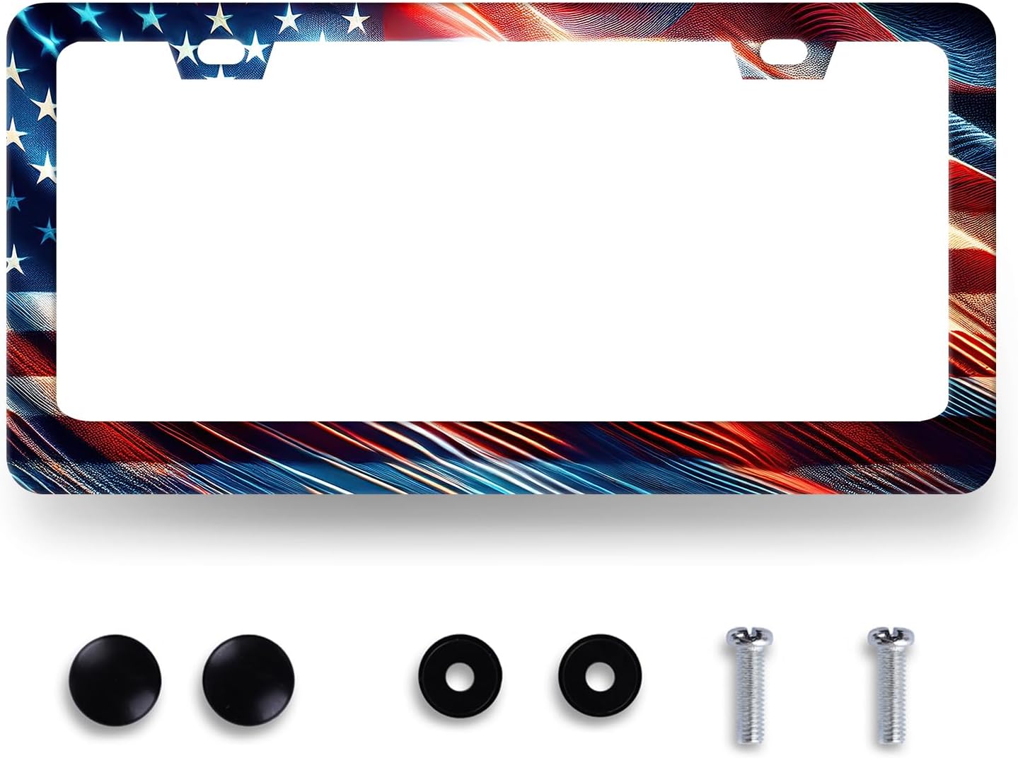 Patriotic American Flag License Plate Frame USA License Plate Stainless Steel Funny Accessories Cars Decor 12.2 X 6.2 Inch with 2 Holes and Screws Fits Standard Us Ca Vehicles