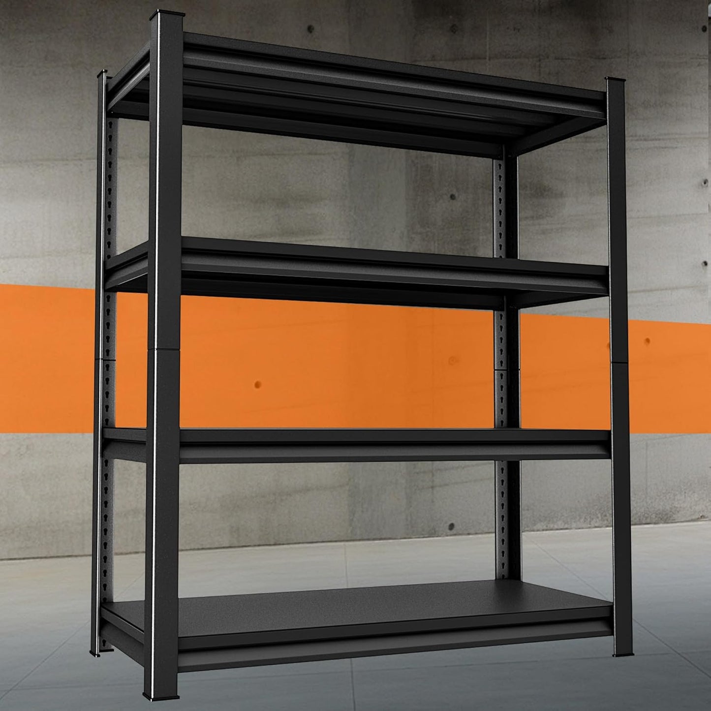 Garage Storage Shelves Heavy Duty, 48”W Garage Shelving and Storage Rack, 2200LBS Loads Shelving Units, Adjustable 4-Tier Metal Shelves for Garage, Warehouses, 48”W×16”D×63”H,Black