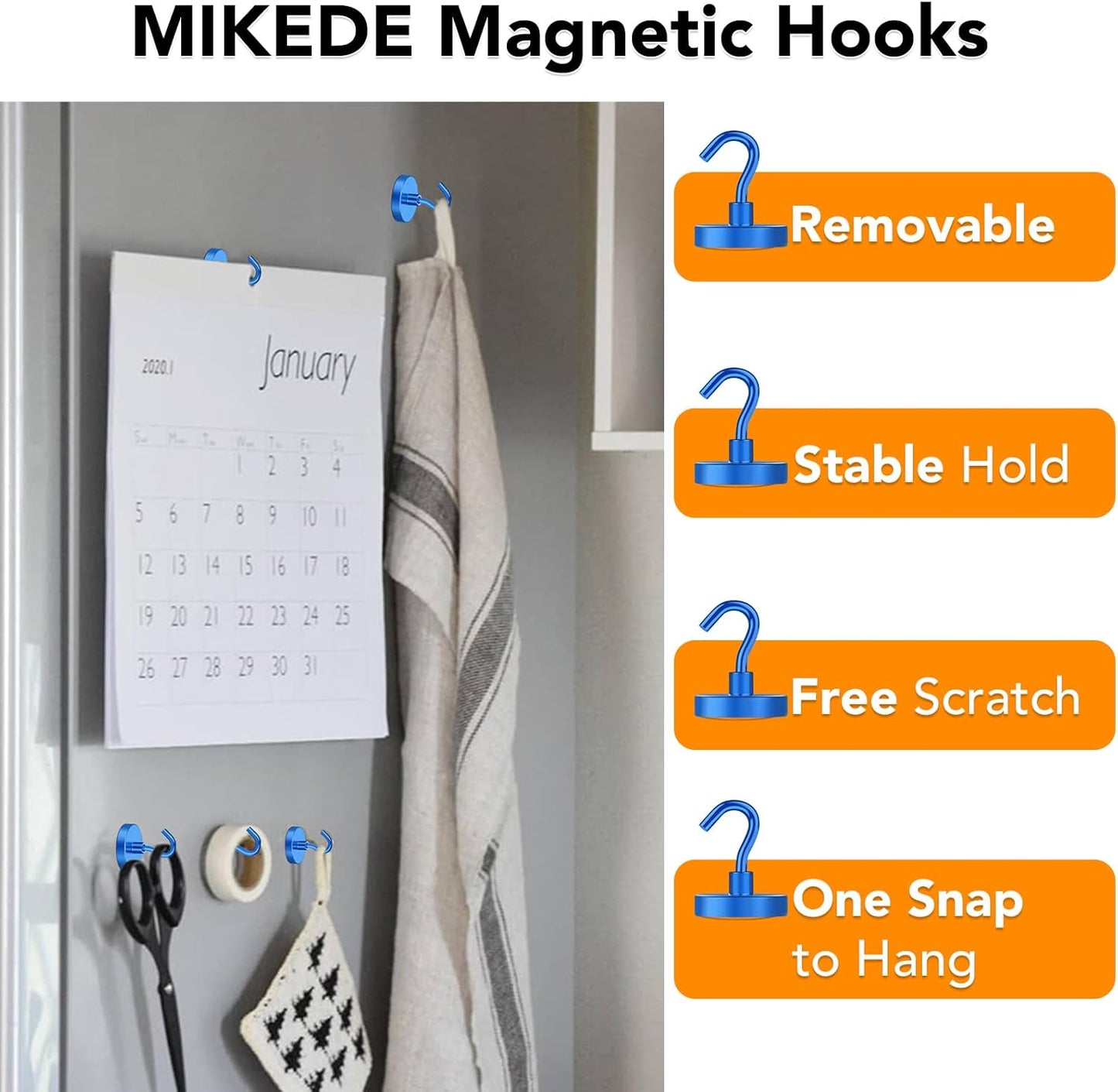 MIKEDE Magnetic Hooks Heavy Duty, 150LB Strong Magnet with Hook, Super Neodymium Extra Strength Industrial Hooks for Hanging, Toolbox, Cruise, Grill(Blue,10 Pack)