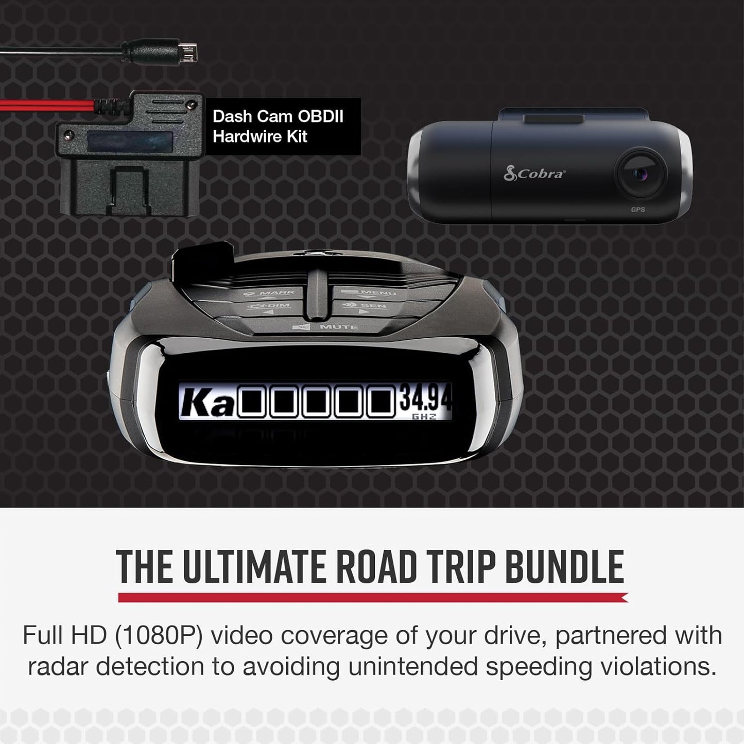 Cobra RAD 480i Radar Detector & SC 201 Smart Dash Cam + 2.5A OBD Port to Micro USB DIY Easy Hardwire Kit: Long Range Rapid Radar Detection, Full HD 1080P Video + 16GB SD Card, Built-in WiFi & GPS
