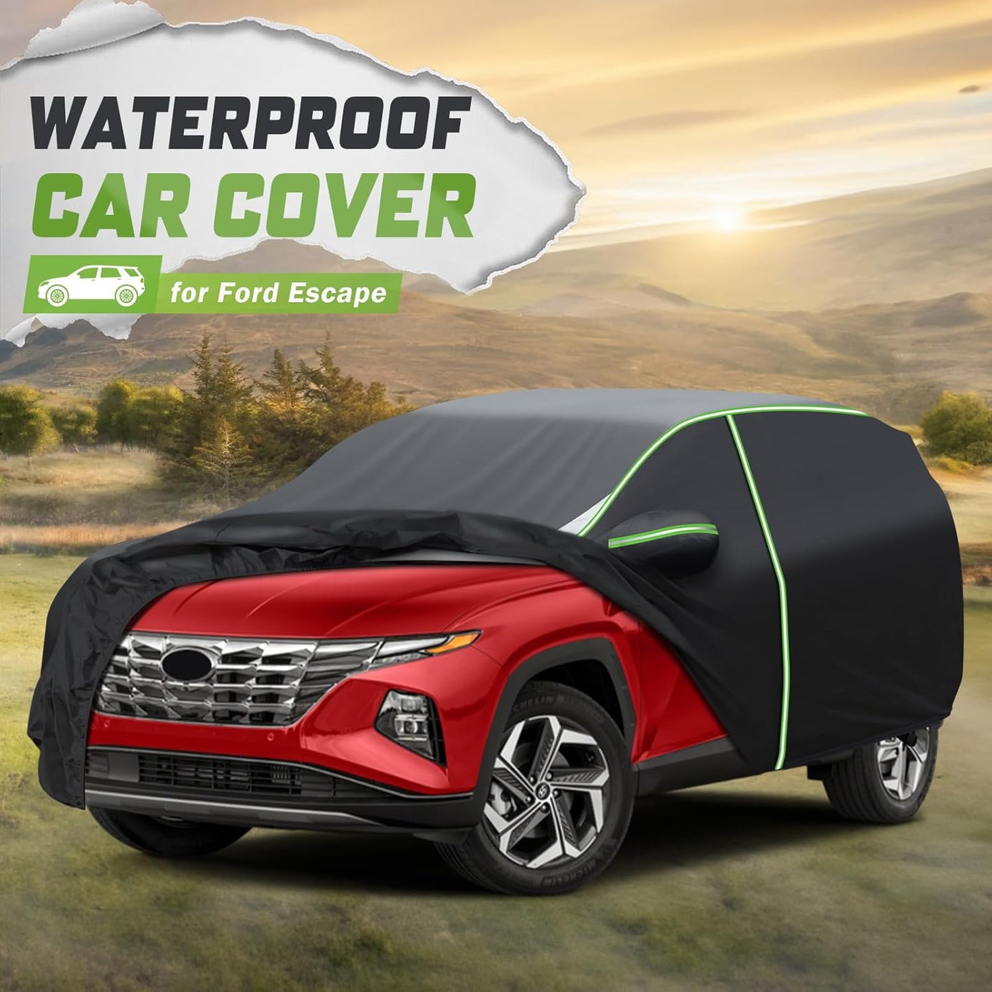 Mixsuper Liner Car Cover for Ford Escape 2000-2026, 7 Layers Waterproof Car Cover Accessories for Escape with Zipper Door, Windproof Straps, Reflective Strips, Anti-UV, All Weather