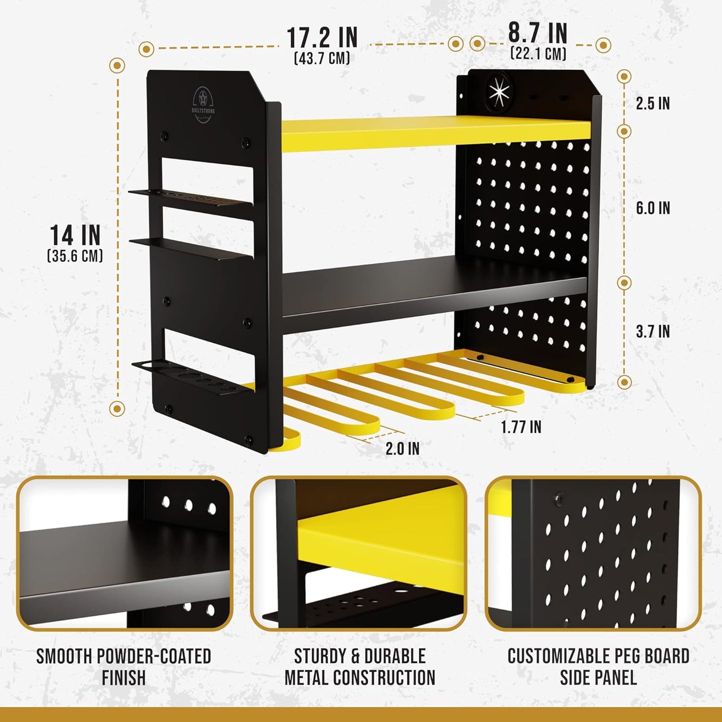 Power Tool Organizer Wall Mount - 3-Tier Heavy-Duty Metal Hand Tool Storage Rack, Utility Racks, Drill Holder, PegBoard Side, & More - Garage Storage Cordless Tool Organizer (Yellow)