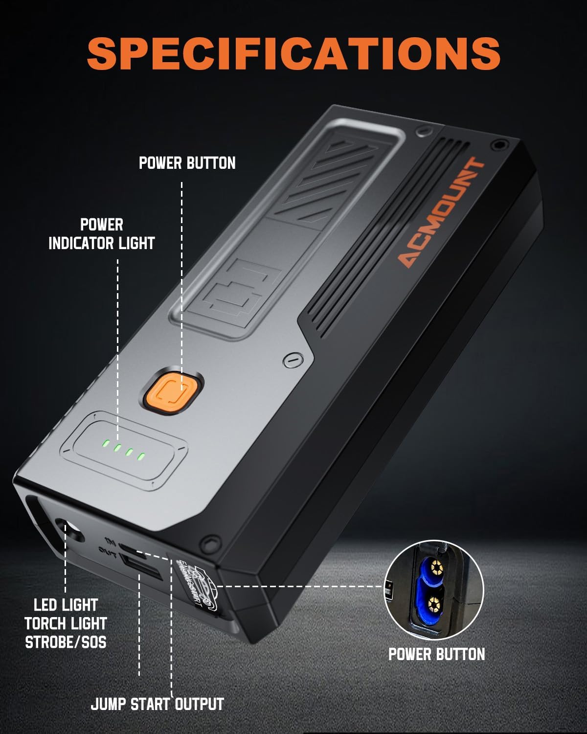 Car Jump Starter 4000A,Portable Car Battery Jump Starter for Up to 8L Gas & 6.5L Diesel Engines, 12V Jump Starter Power Pack with 3 Modes LED Light, USB Quick Charge