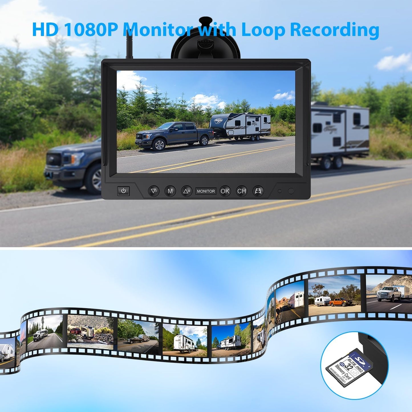 9 Inch Magnetic Solar Wireless Backup Camera System, 9600mAh Solar Rechargeable RV Backup Camera Wireless with HD1080P 9" Loop Recording Monitor for Trailer RV Trucks, BL901