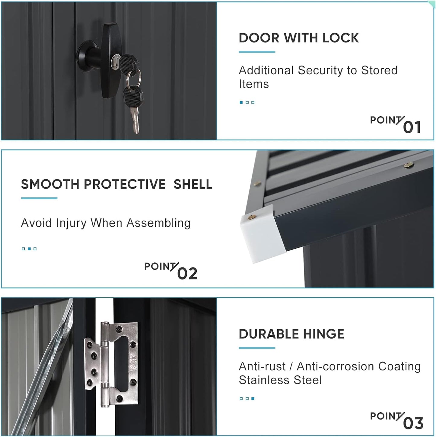 Verano Garden 10x8FT Outdoor Storage Shed, Large Galvanized Steel Metal Garden Shed with Window, Lockable Double Door, Outdoor Tool Shed for Backyard, Patio, Lawn(113.39"x98.03"x77.56")