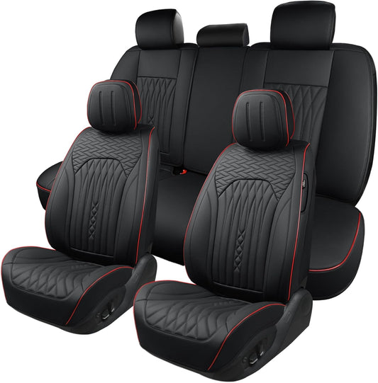 Car Seat Covers Full Set, Leather Seat Covers for Cars, Car Seat Protector Waterproof, Non-Slip Car Interior Covers Fit for Most Cars, SUV, Vans, Trucks,5Seaters,Full Set,Black,COMFDRIVE-A03