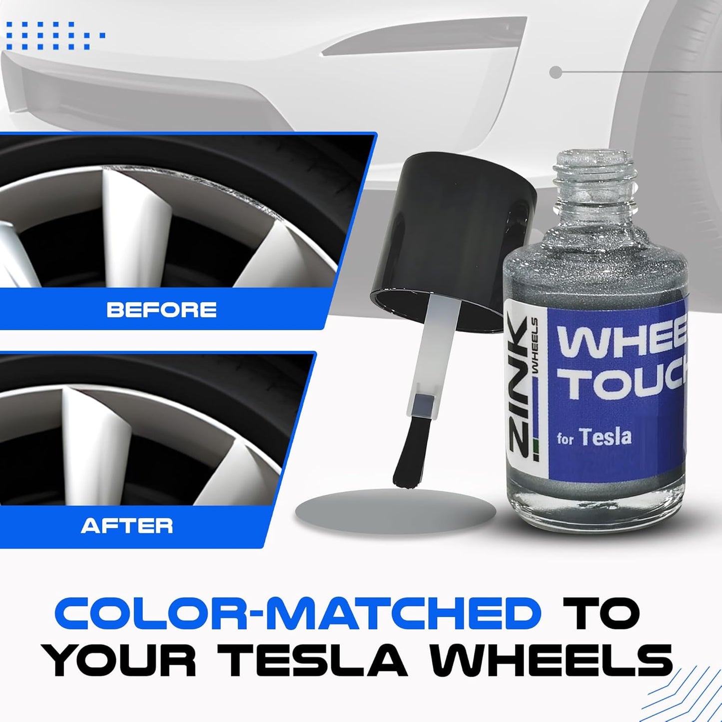 Premium Tesla Wheel Curb Rash Repair Kit for Model X 22-inch Silver Turbine Rims - DIY Kit with Color-matched Touch Up Paint - Made in USA