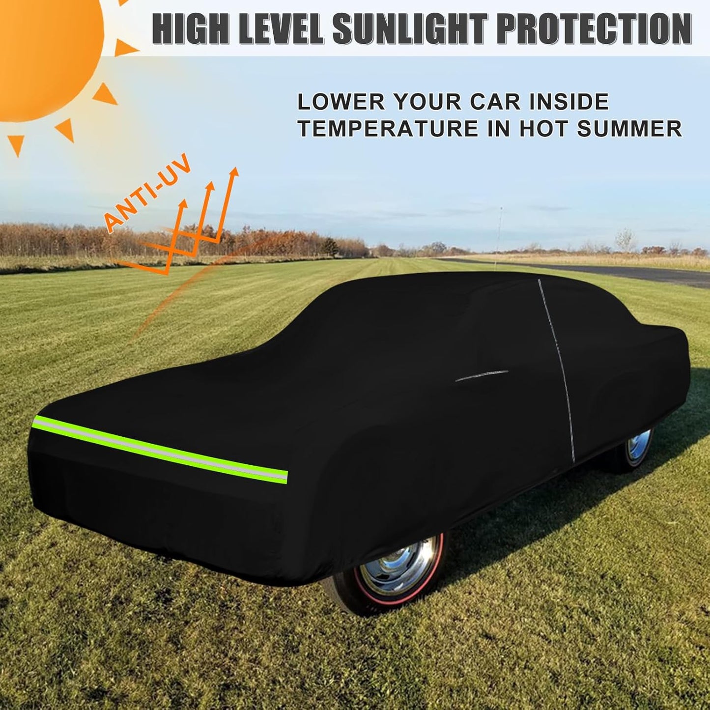 Waterproof Car Cover Compatible with Chevrolet Camaro 1967-1973, Oxford Black All Weather Classic Car Covers with Inner Cotton for Snow Rain Paint Protection(RS/SS/Z28)