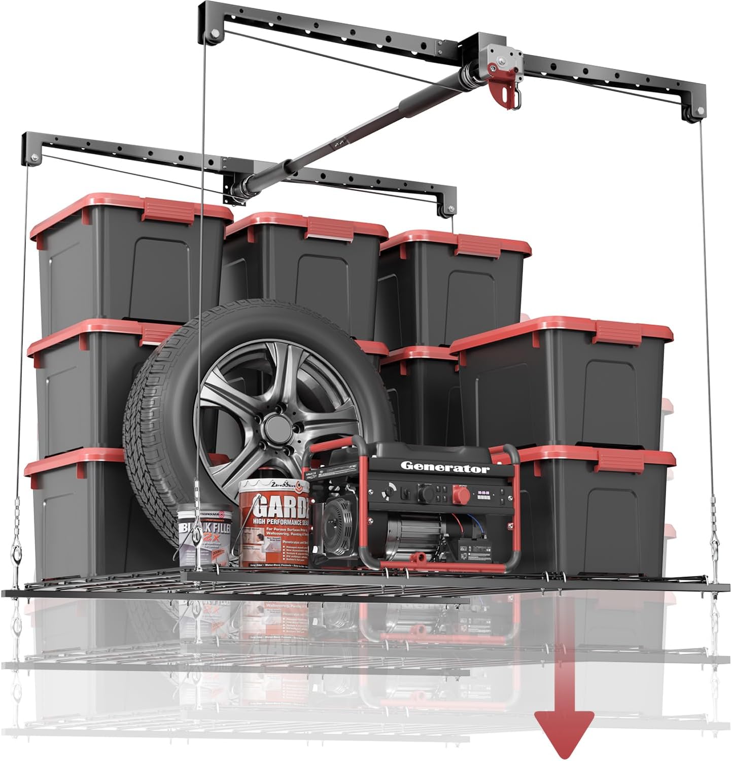 Overhead Garage Storage Rack, Adjustable Heavy-duty 4x4 Ft Ceiling Storage Racks with Safety Lock, Ideal for Garage Storage Lifting Organization System, 250lbs Capacity