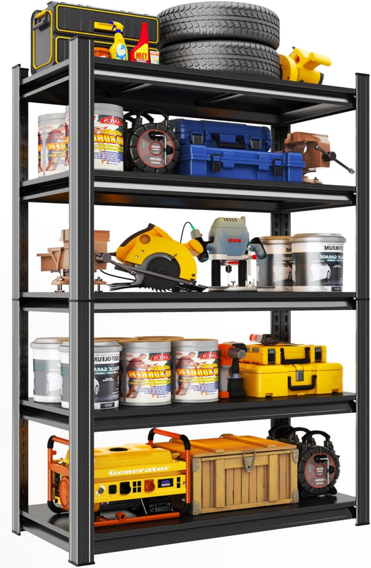 Metal Garage Shelving Unit, Heavy Duty 5-Tier Adjustable Storage Rack, Steel Shelving,2000 lbs Capacity, Industrial Shelves for Heavy Tools and Equipment (5-Tier 59" H x 32" W x 14" D)