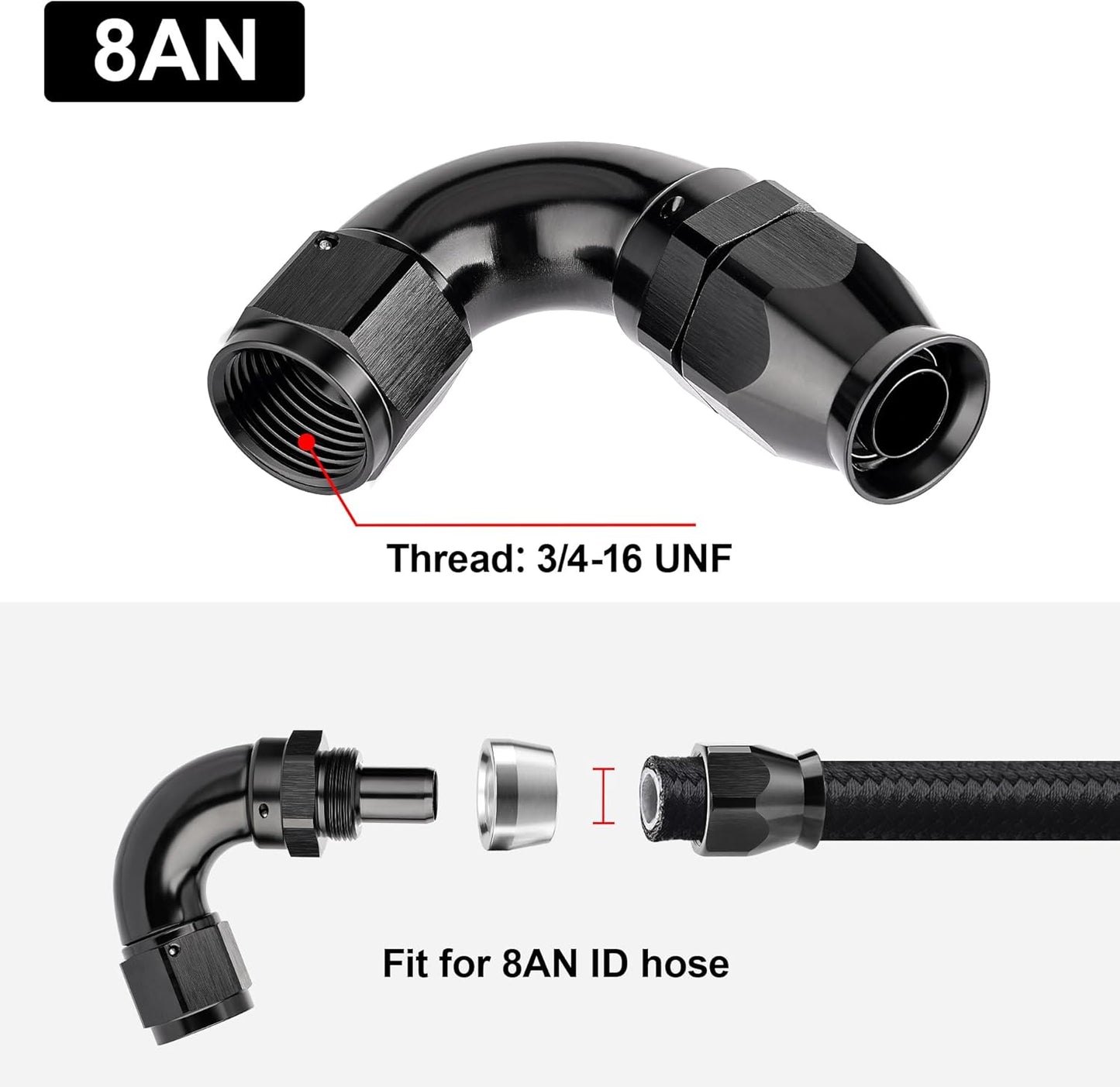 EVIL ENERGY 8AN 120 Degree PTFE One Piece Full Flow End Hose Fitting Aluminum Black