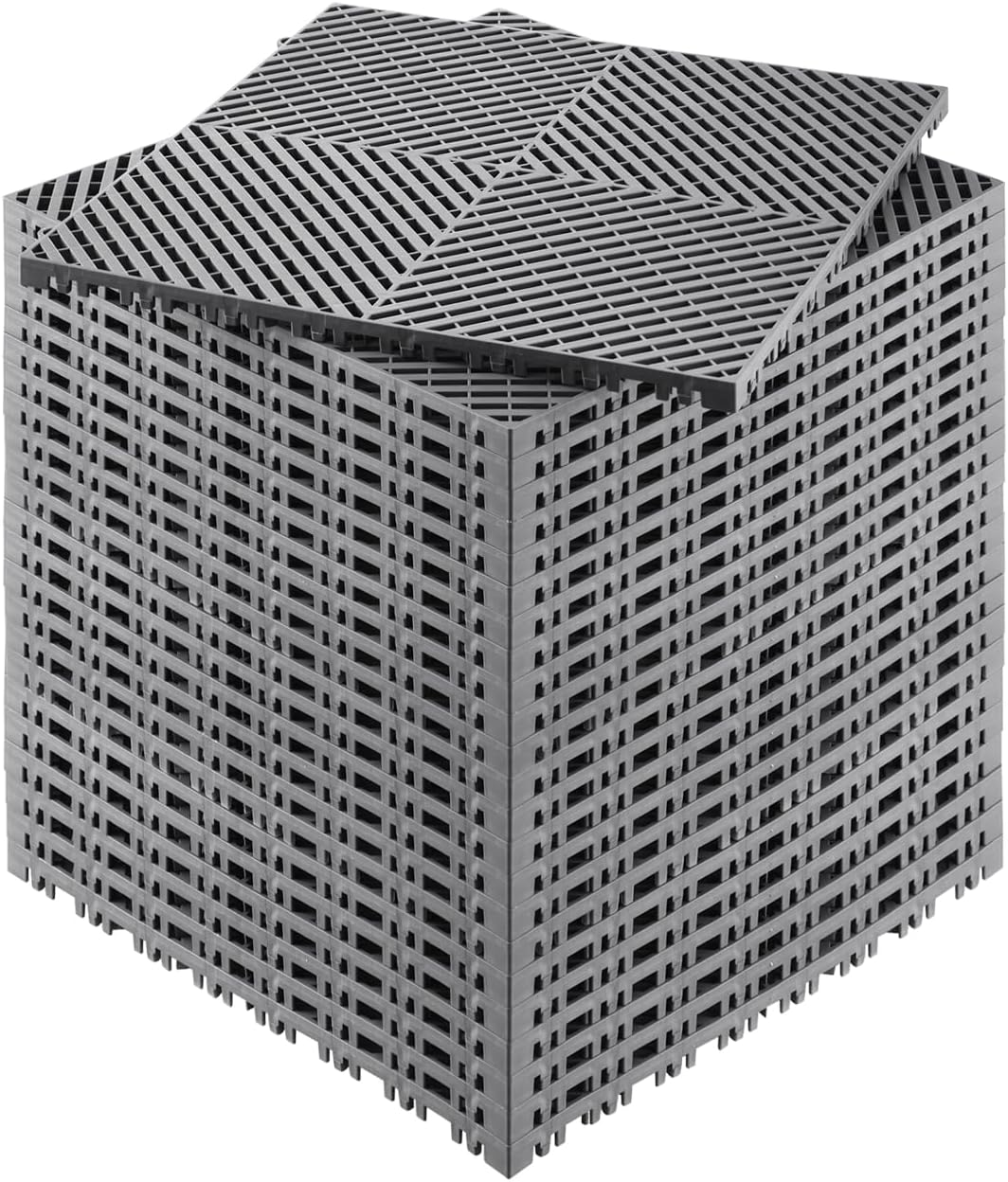 VEVOR Interlocking Drainage Mat, 15.7” x 15.7” Modular Interlocking Cushion, 24 Pcs Splicing Drainage Mats, Non-Slip Gray PP Drainage Floor Tile and Shower Mat, for Garage, Garden, Kitchen & Outdoor