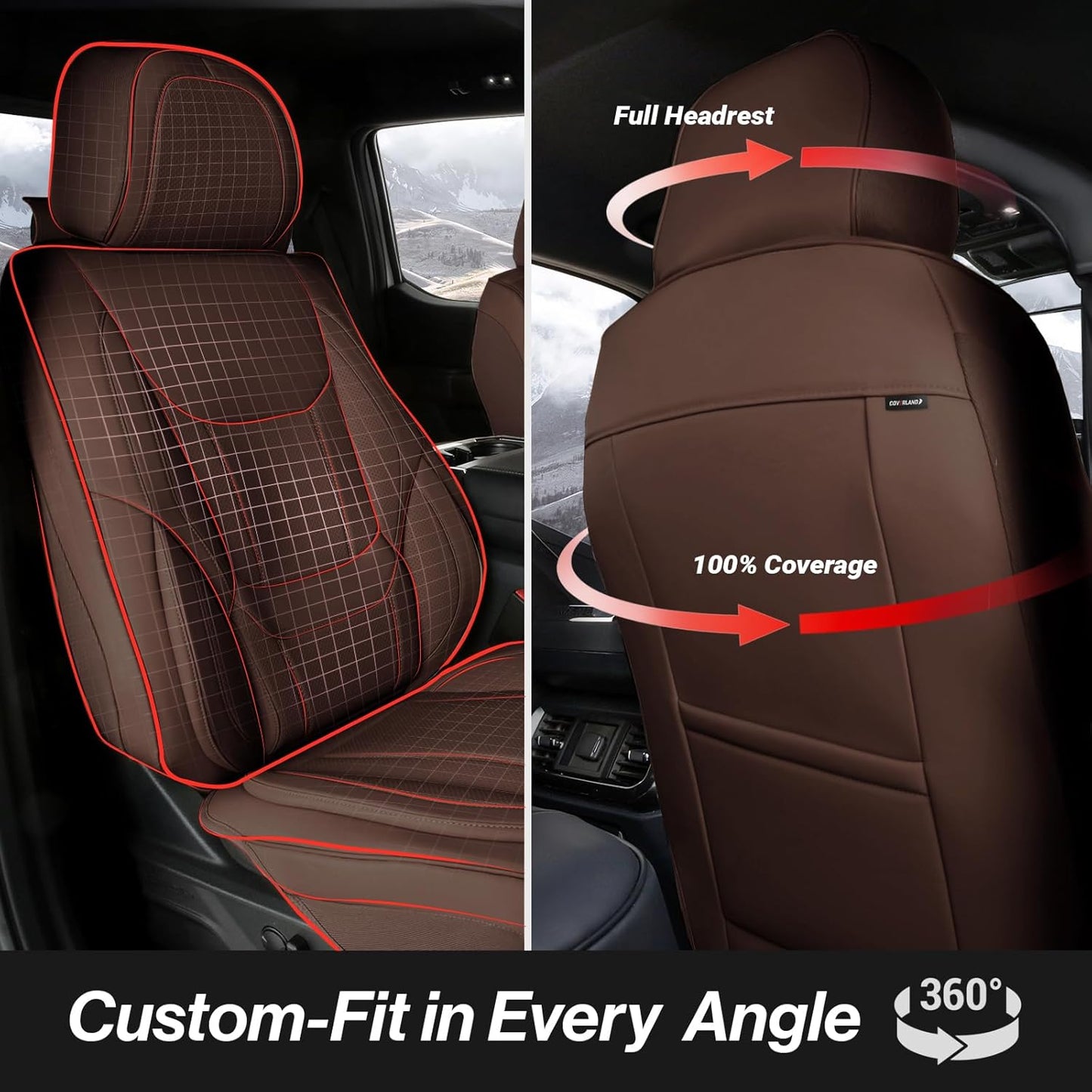 Coverland Custom Car Seat Covers Compatible with Avalanche, Ram 1500, Ram 2500 - Premium Leather Non-Slip Memory Foam Waterproof Interior Protector Front Seat-Dark Brown [See Size Chart-Size A43]