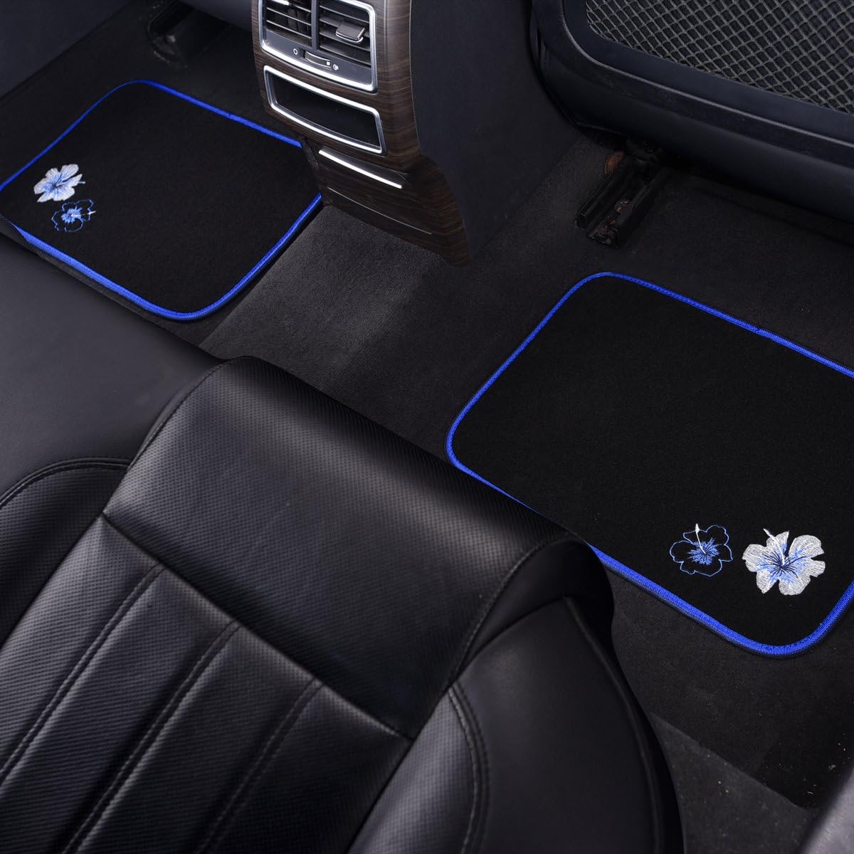 CAR PASS Universal Fit Embroidery Butterfly and Flower Car Floor Mats, Blue Car Floor Mats Fit 95% Automotive,SUVS,Sedan,Vans,for Women,Girly,Set of 4 (Black with Blue)