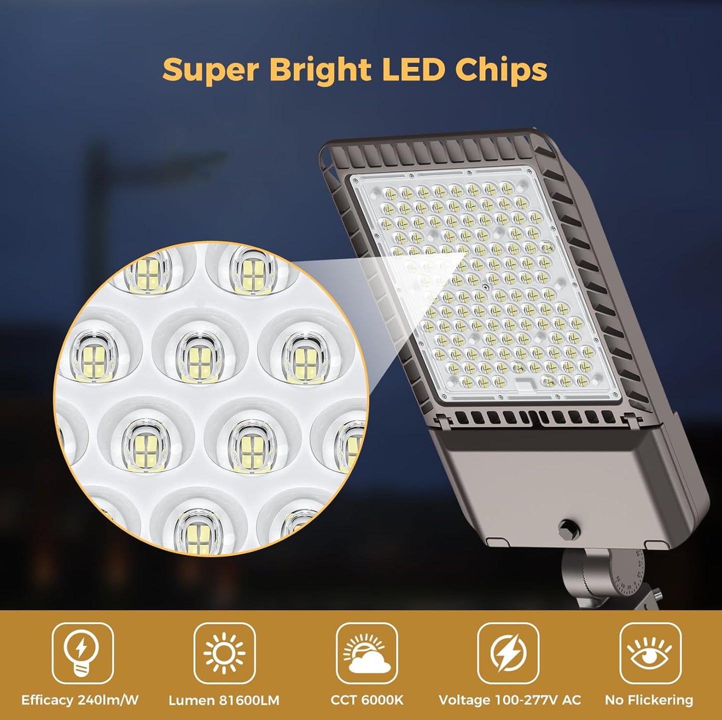 LED Parking Lot Lights 340W Commercial Oudoor Lighting Dusk to Dawn Photocell Street Lights 6000K IP65 100-277V for Yard Garage Warehouse 3 Pack with Allen Wrench