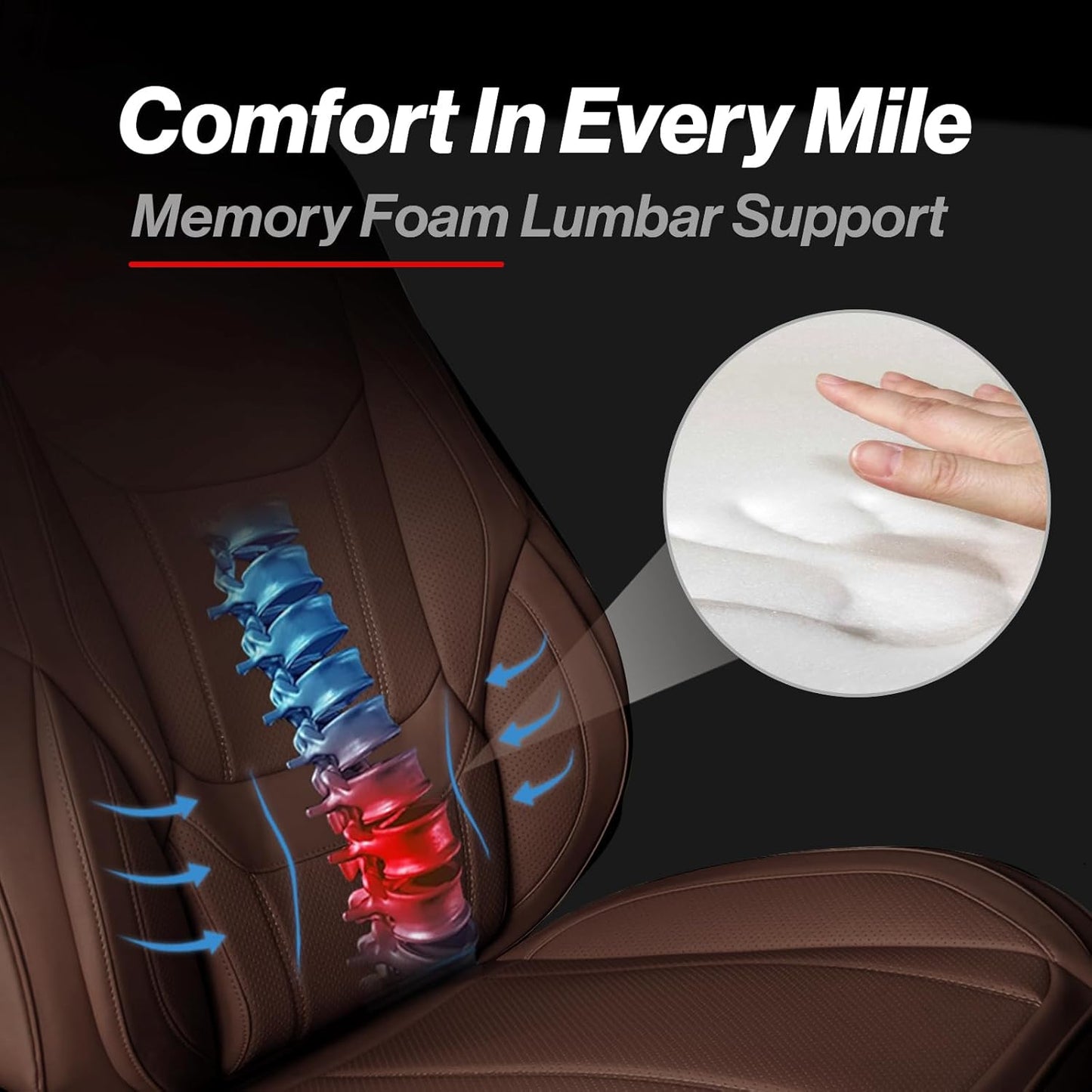 Coverland Custom Car Seat Covers Compatible with 2019-2025 RAM 1500 Crew Cab - Premium Leather Non-Slip Memory Foam Waterproof Cover Interior Protector Full Set-Dark Brown [See Size Chart-Size X122]