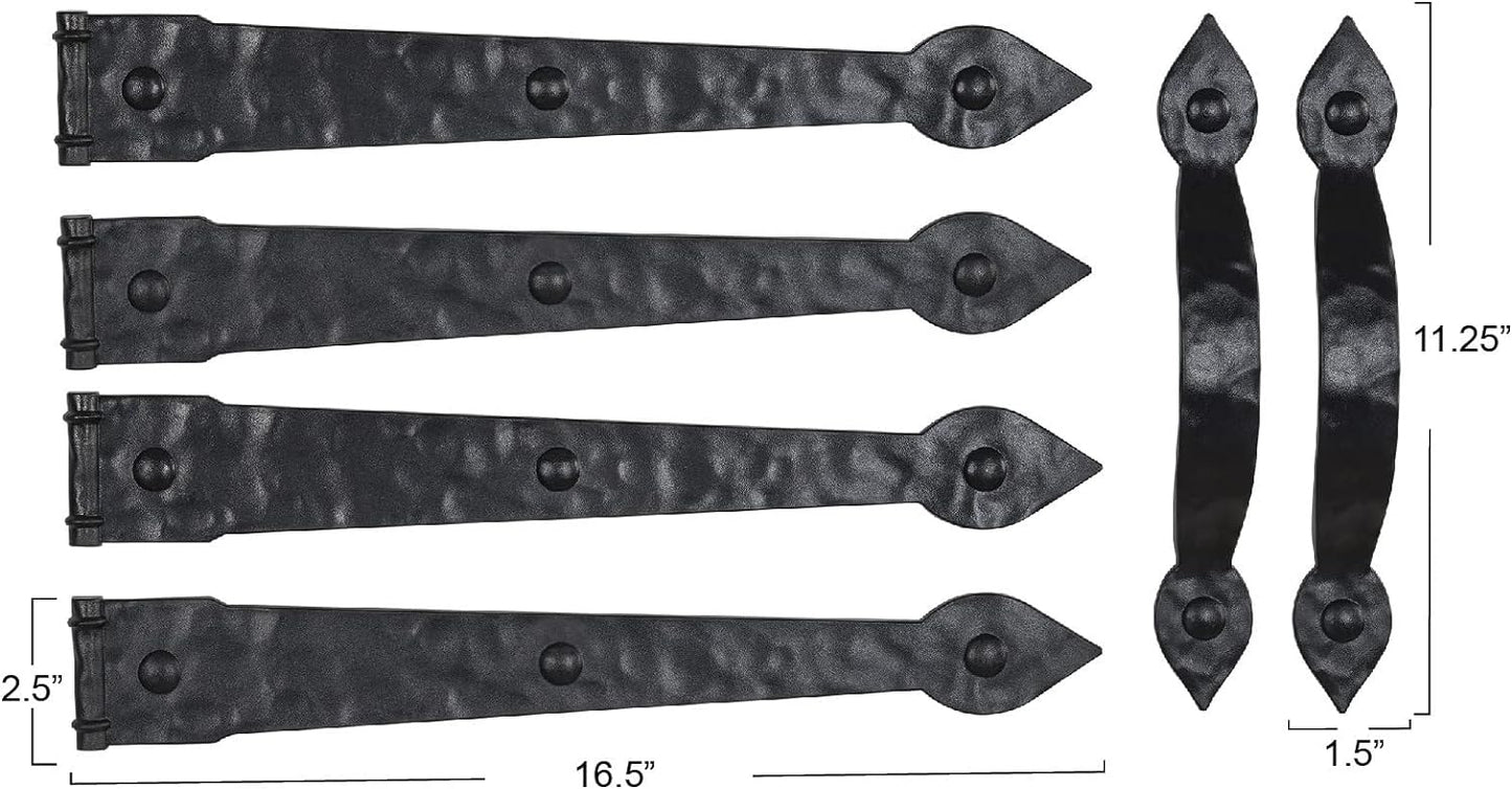 Household Essentials Hinge IT Premium Carriage House Handle & Hinge, Black Garage Door Magnet, 4 Hingle 2 Handles (Pack of 1)