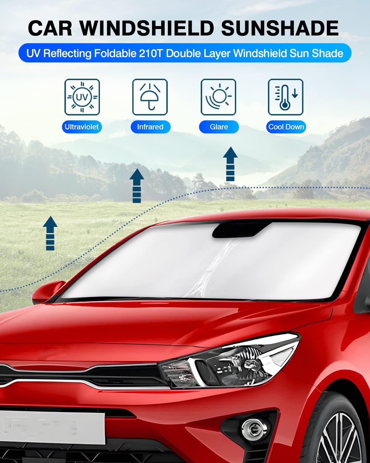 KUST Windshield Sun Shade for Kia Rio 2018-2023 Window Shade Sun Visor Cover Foldable Blocks UV Rays Keep Your Car Cooler