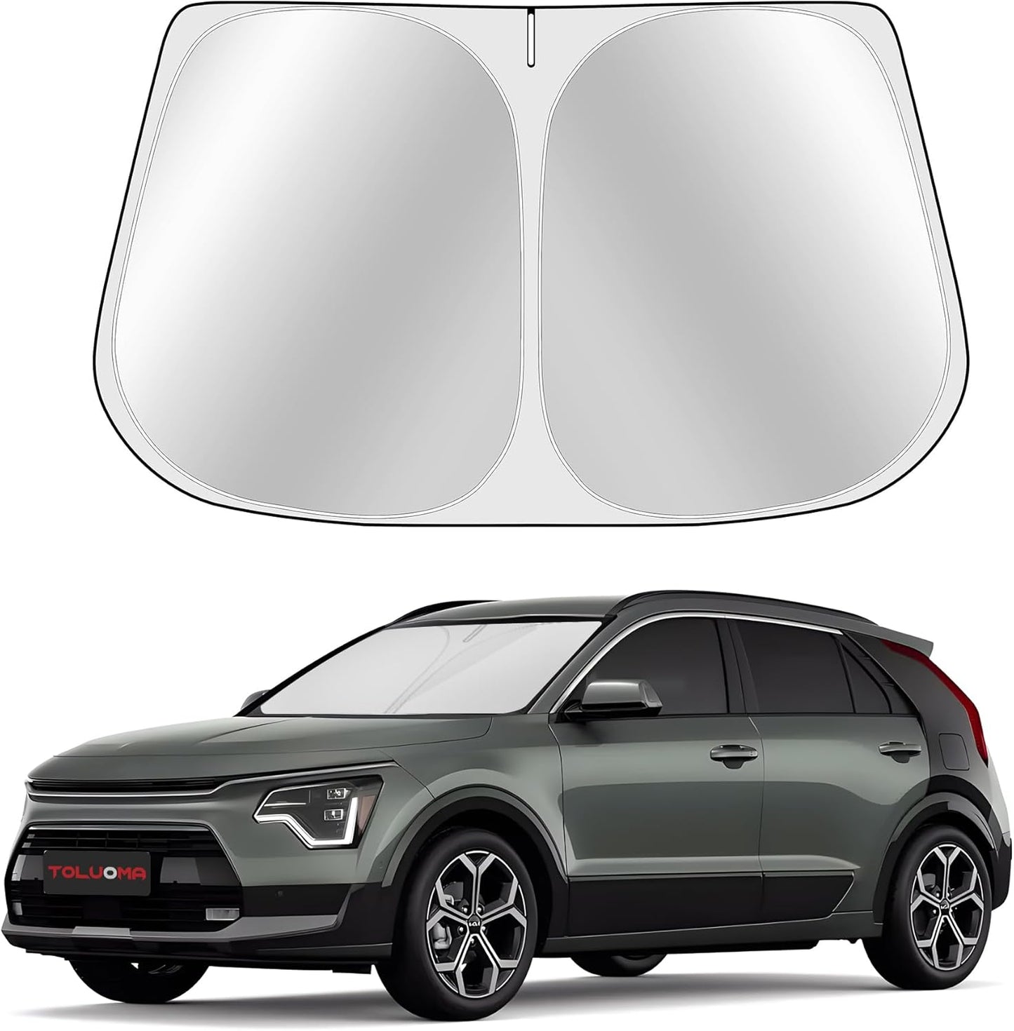 Custom Fit Windshield Sun Shade for Kia NIRO 2017-2025 - Full Coverage, 210T Reflective Fabric, Double-Layer Design - Blocks 99% UV Rays, Keeps Car Cool, Easy to Install and Store
