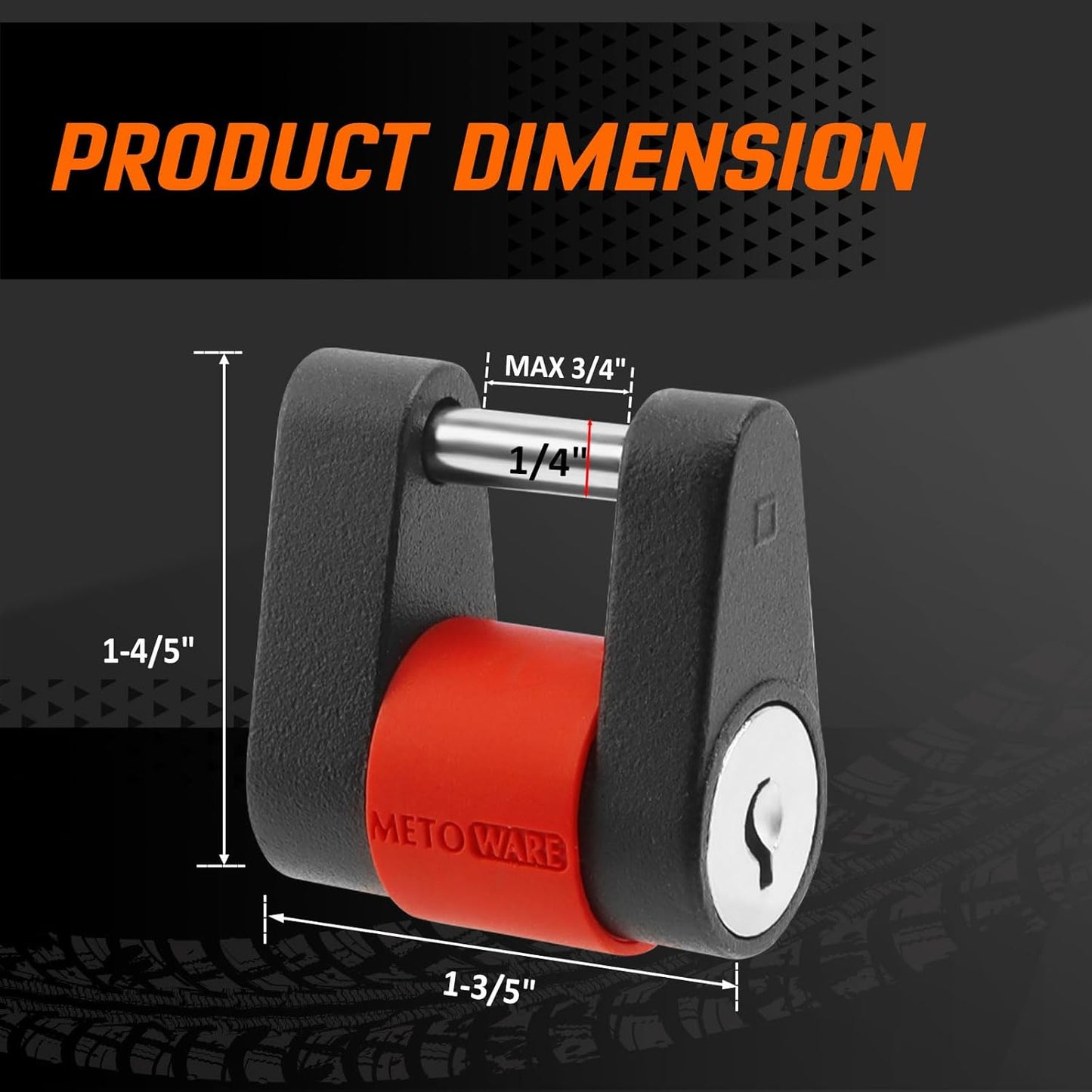 METOWARE Trailer Tongue Coupler Lock, 1/4" Dia with 3/4" Span Trailer Tongue Lock, Heavy-Duty Steel Trailer Coupler Lock for Tow Boat RV Truck Car's Coupler with Anti-Rattle Rubber Ring (1 Pack)