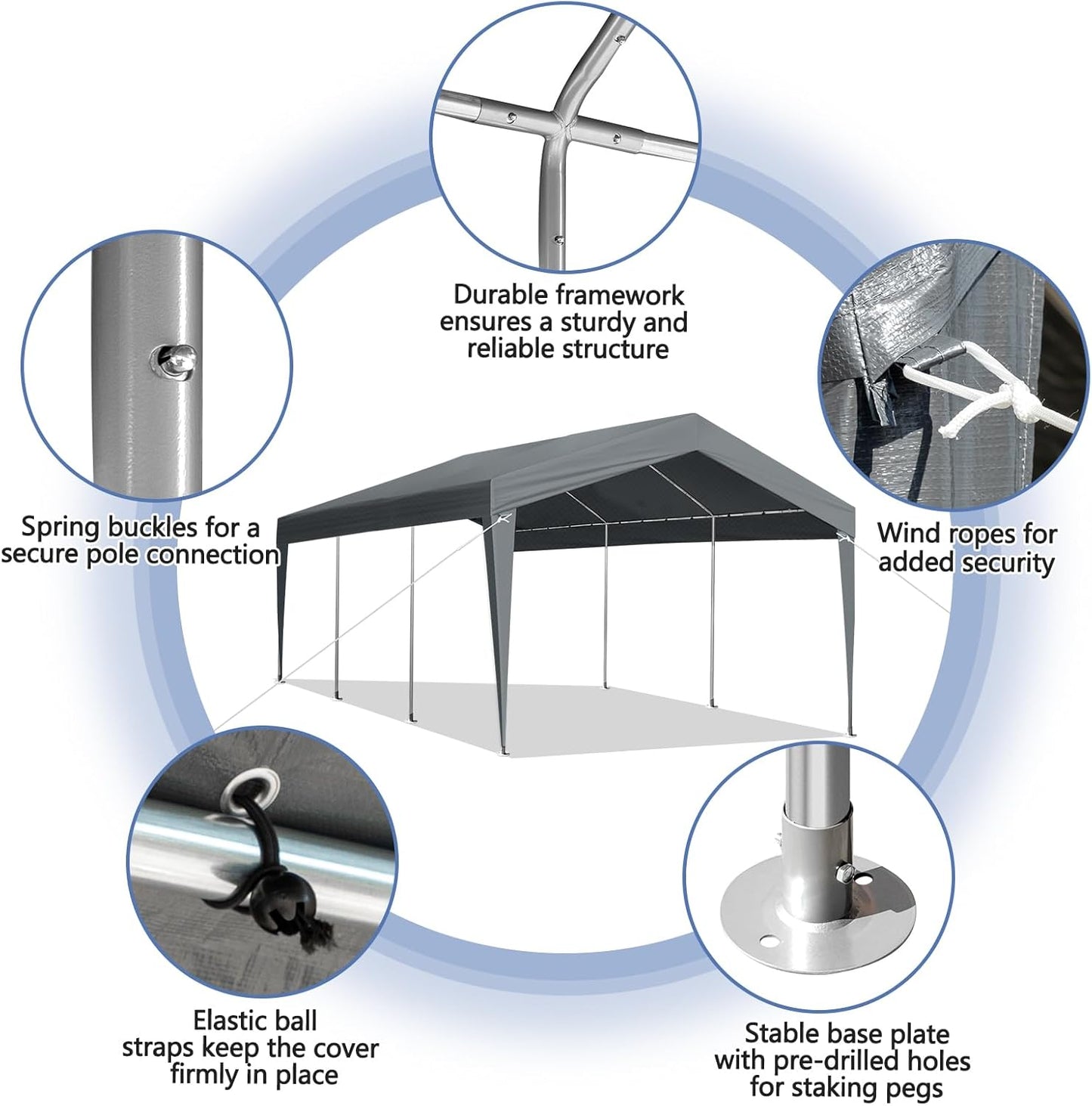 VINGLI 12x20 Carport Canopy Portable Garage, Car Canopy Heavy Duty Car Tent for SUV, Boats, RVs, Trucks Party Tent Boat Shelter(Without Sidewalls)