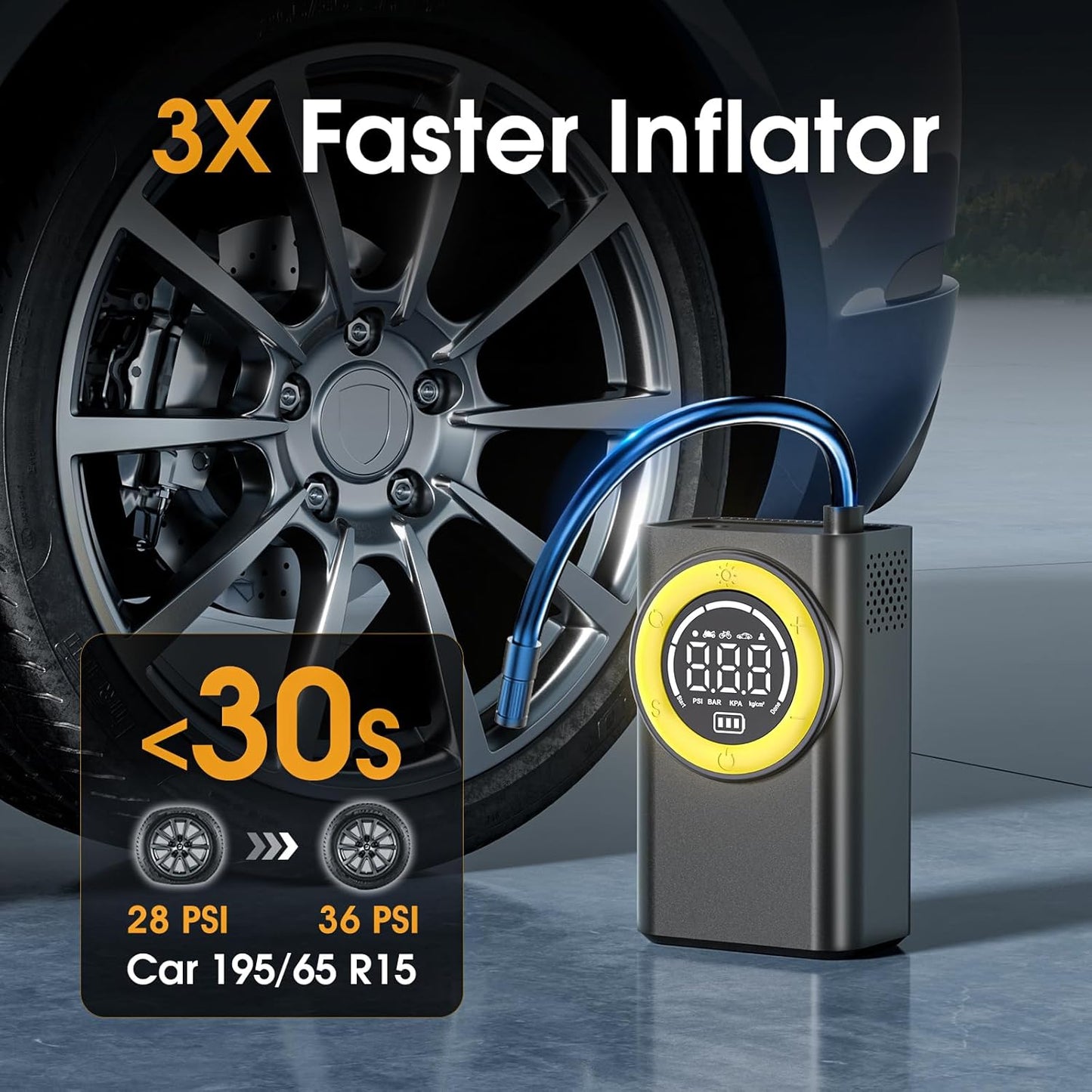 Tire Inflator Portable Air Compressor,150 PSI Cordless Air Pump for Car Tires with Digital Pressure Gauge & LED Light,5X Faster Portable Tire Inflator for Car,Motorcycle,Bike,Ball