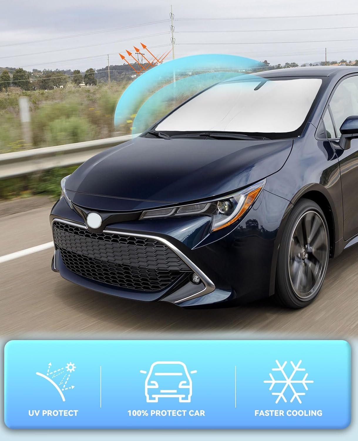 Sun Shade for Toyota Corolla Windshield Sunshades Cover Custom Fit 2014-2018 2019 Corolla L LS LE ECO XLE SE XSE Sedan Accessories Front Window Shields Sun Visor Protector Blocks UV Rays & Heat Damage