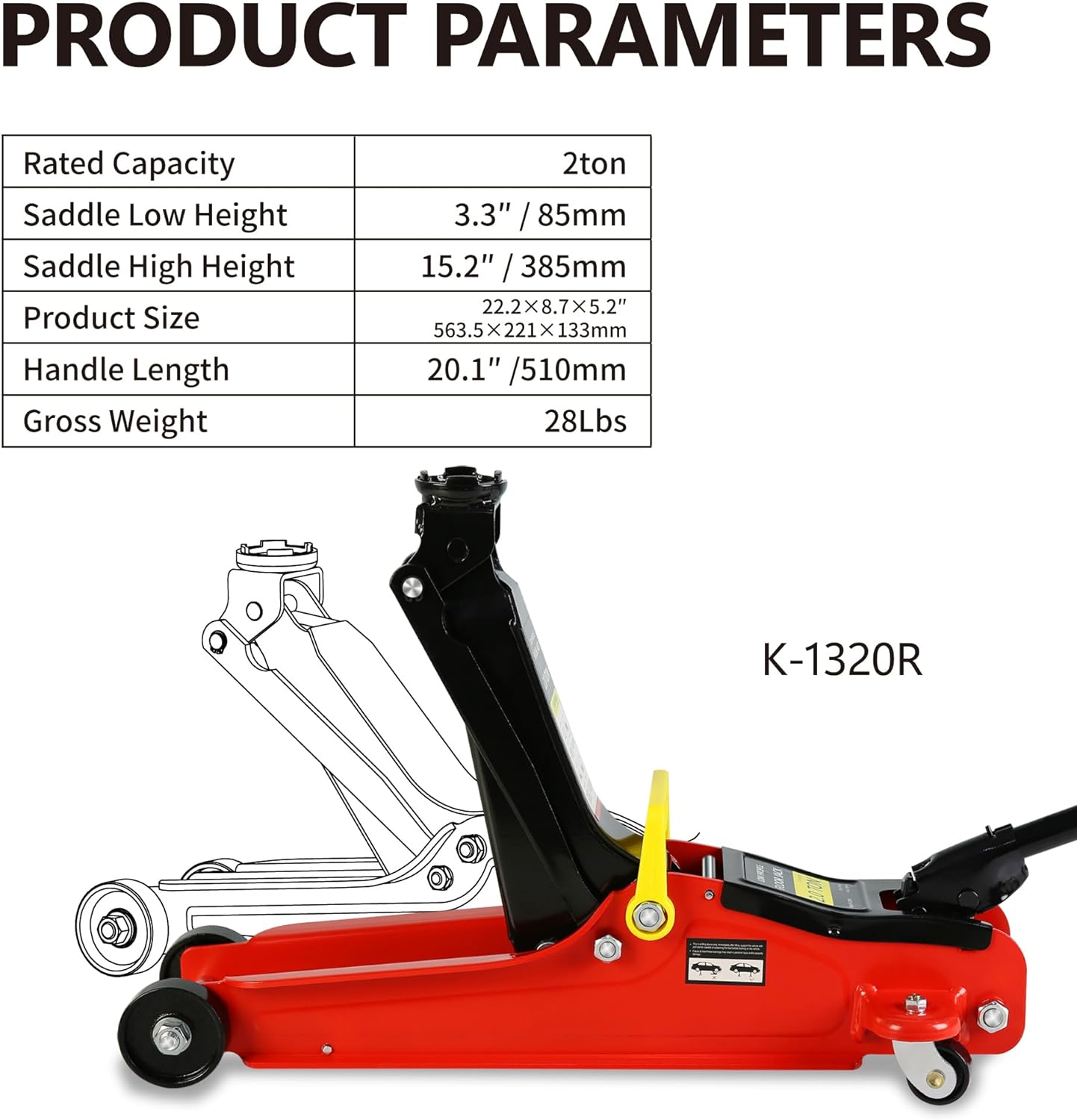 4 Piece Car Truck Floor Jack Service, Hydraulic Trolley Floor Jack & Jack Stands & Tire Repair Kit for Garage Shop DIY, Lifting Range 3.3"-15.2", Steel Car Jack 2 Ton/4000 LBS Capacity, Red