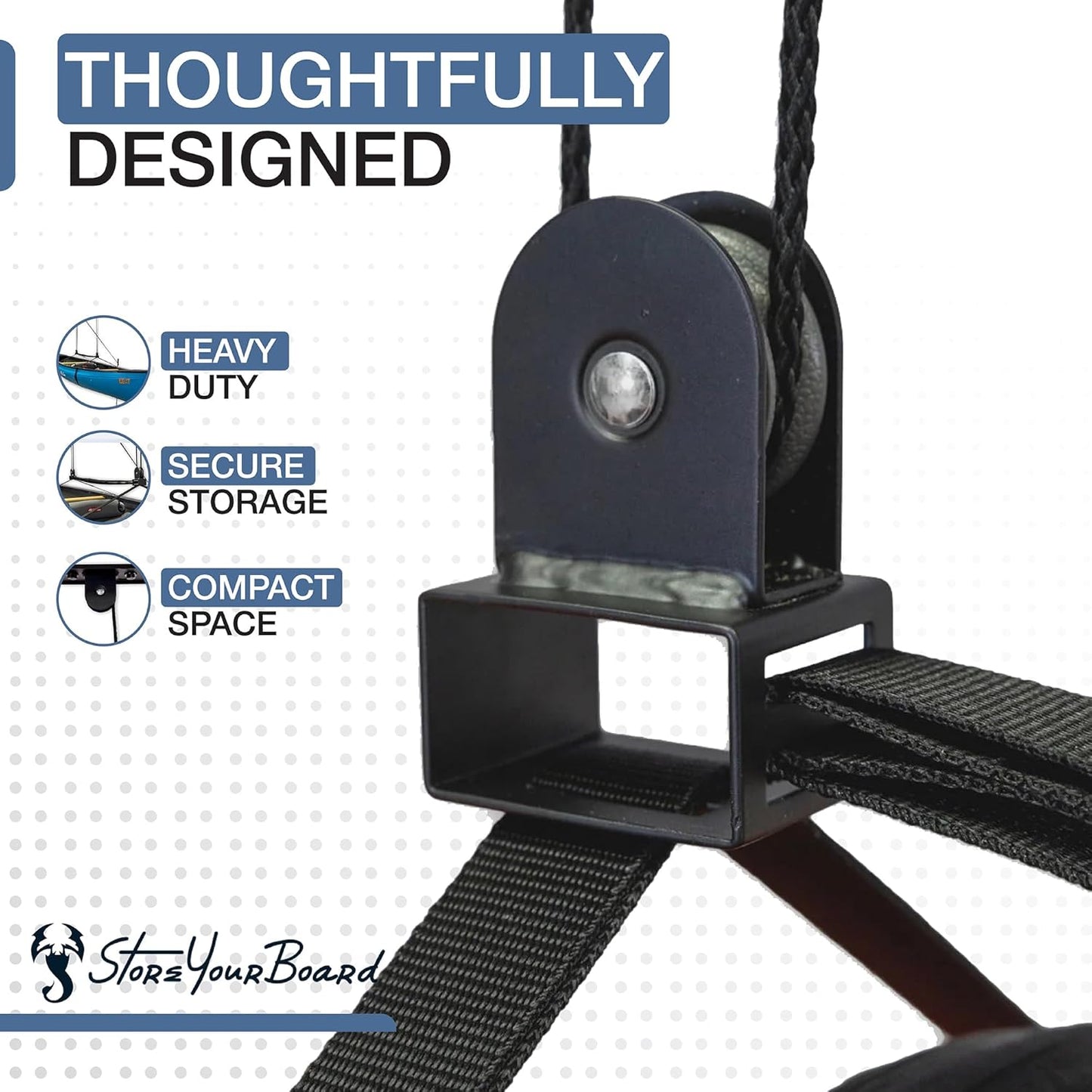 StoreYourBoard Ladder Storage Ceiling Pulley System, Garage Mount Hoist, Heavy Duty Hanging Organizer Holds 150 lbs