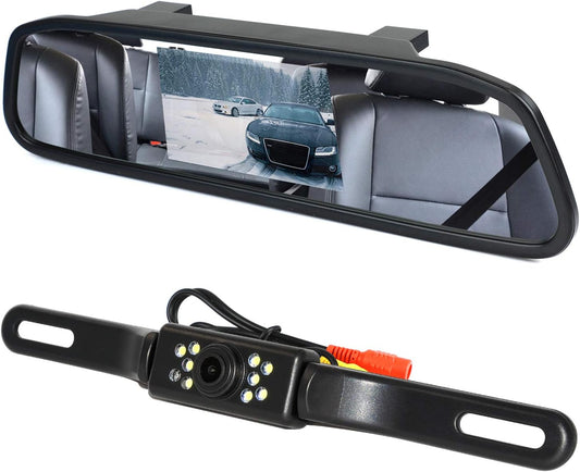 Backup Camera and Monitor Kit, 4.3" Car Vehicle Rearview Mirror Monitor for Car Reverse Camera Waterproof Car Rear View Camera with 9 LED Night Vision (4.3" Backup Camera)